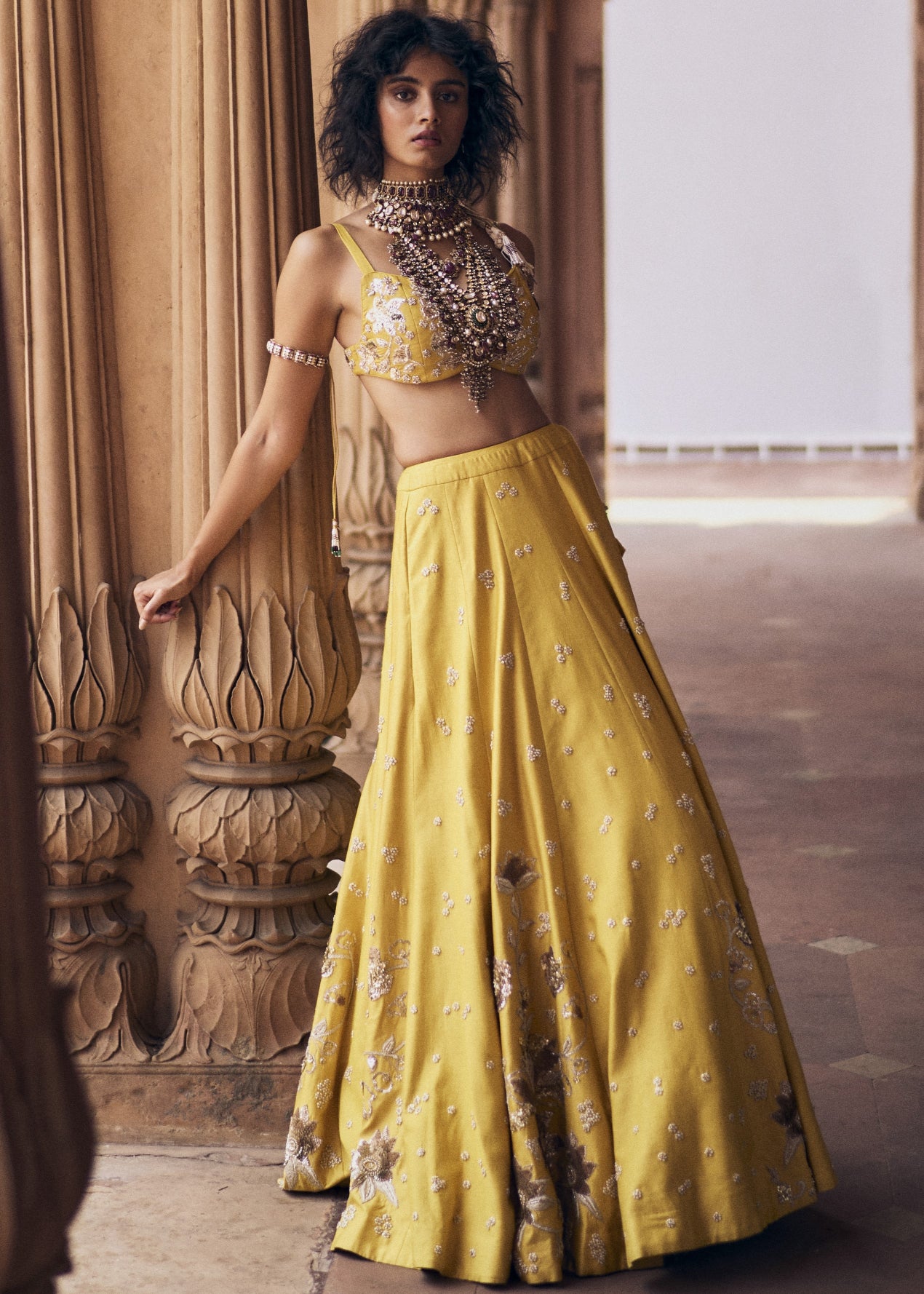 Yellow Hand Embroidred Lehenga Set