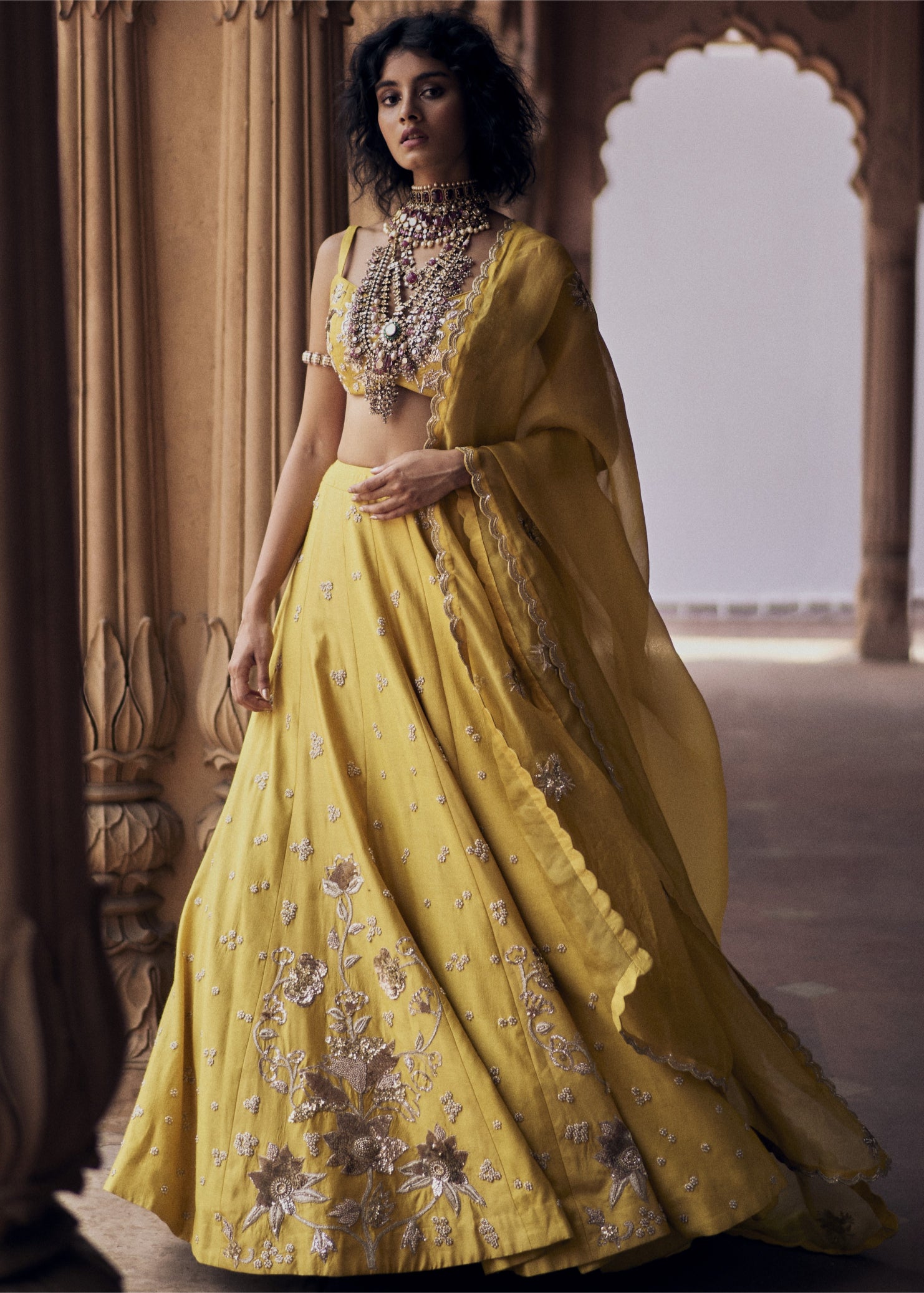 Yellow Hand Embroidred Lehenga Set