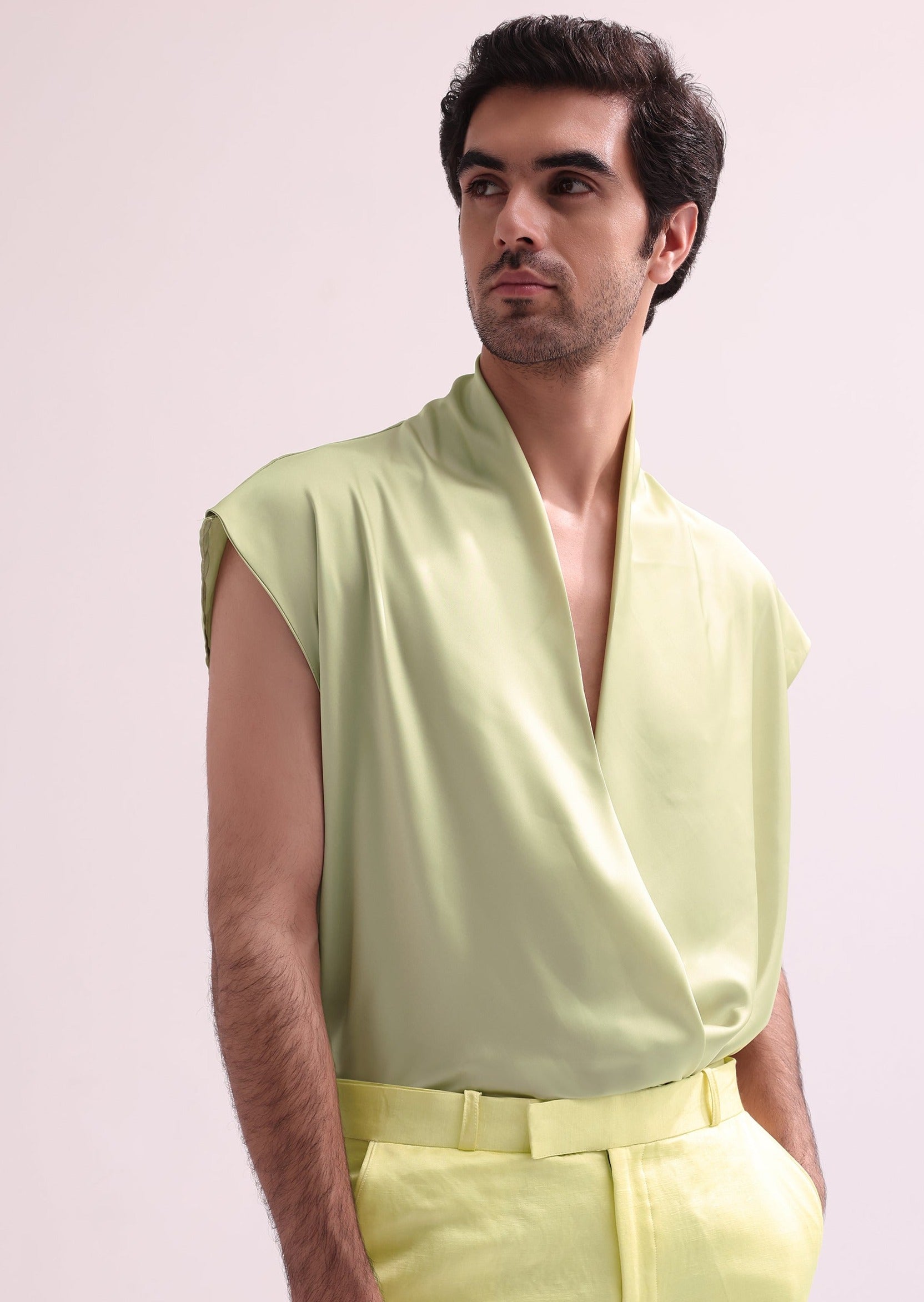 Lime Bandhgala Set with Floral Embroidery