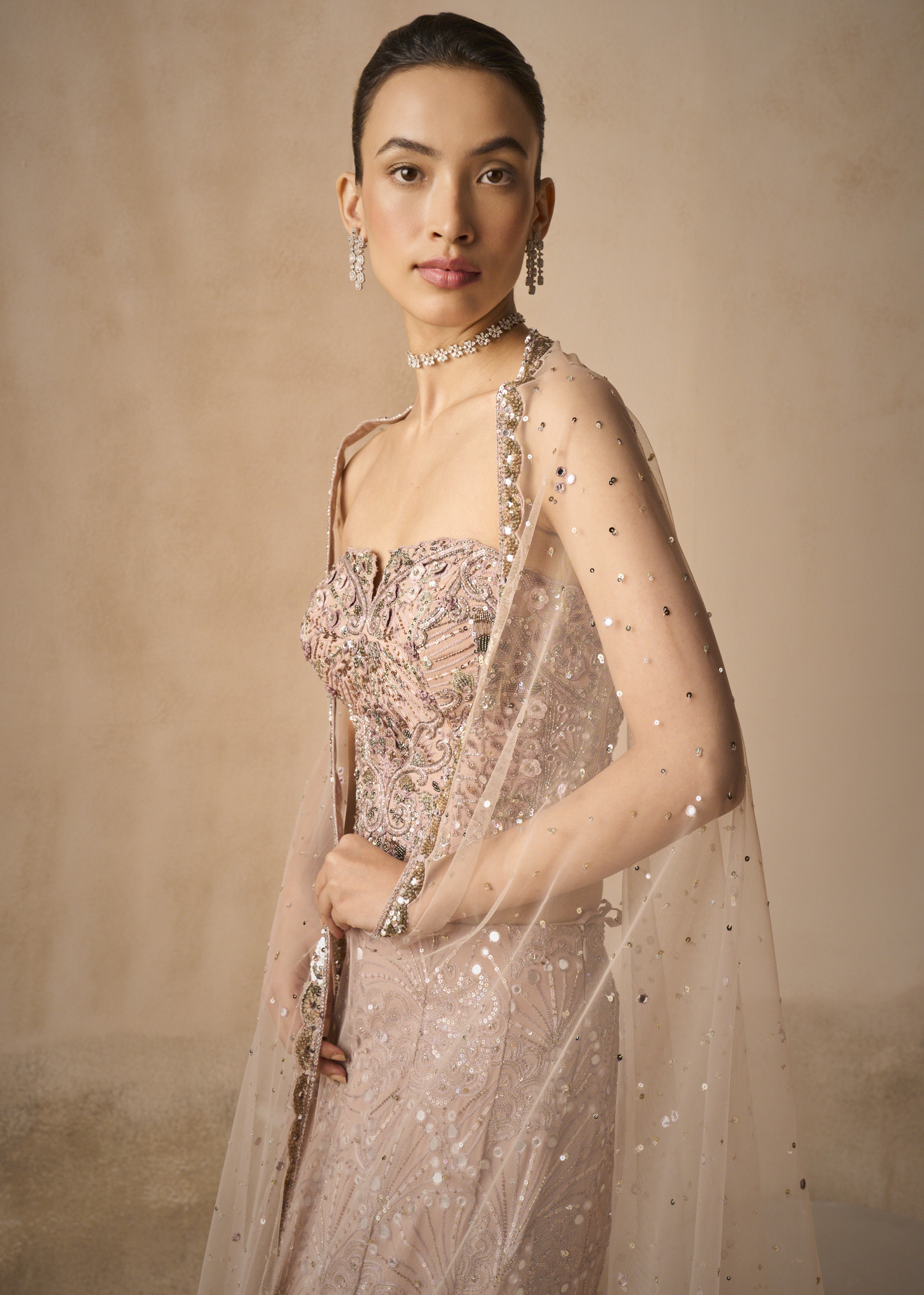 Mauve Pink Georgette Fit And Flare Lehenga Set