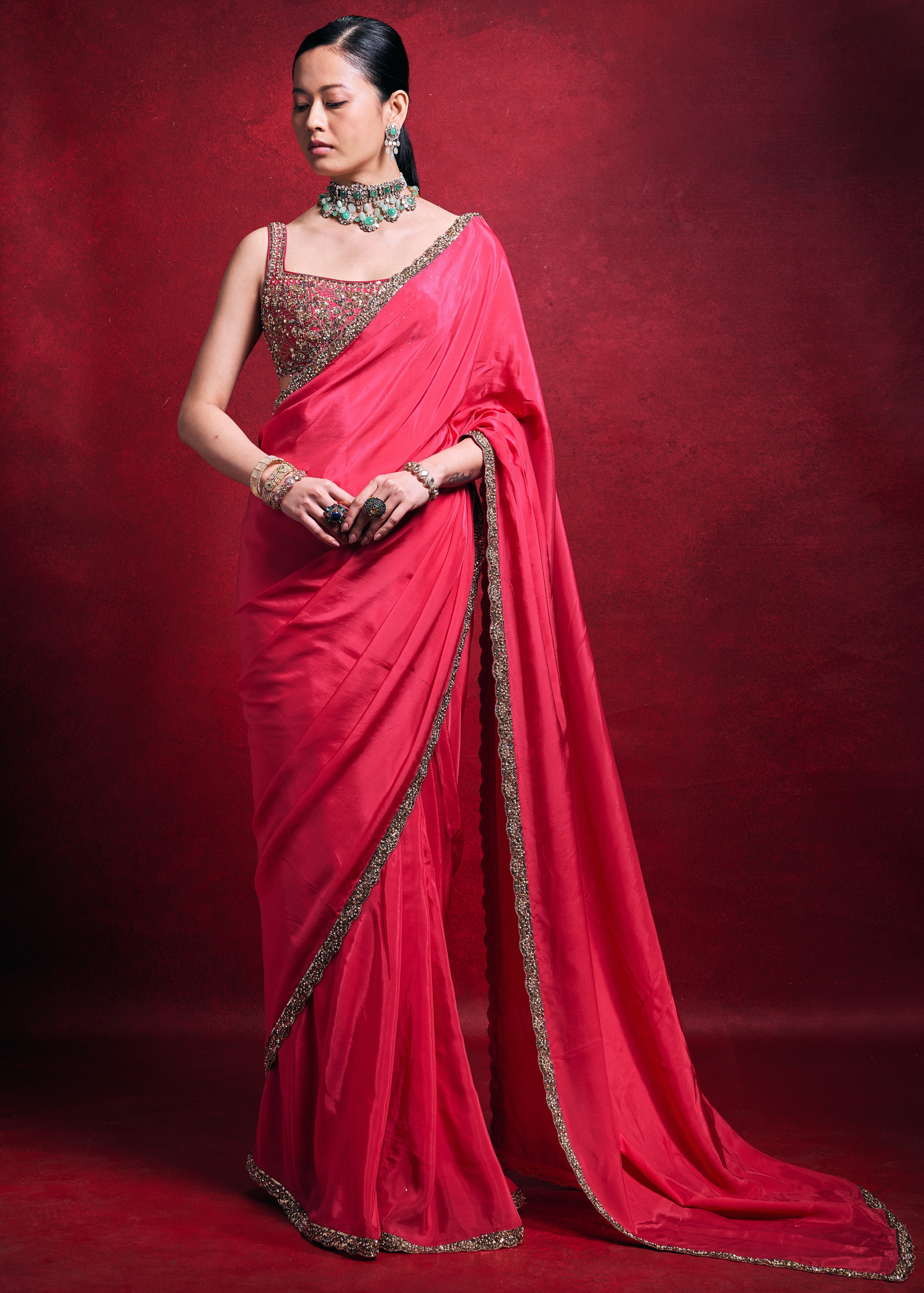 Fuscia Sari Set