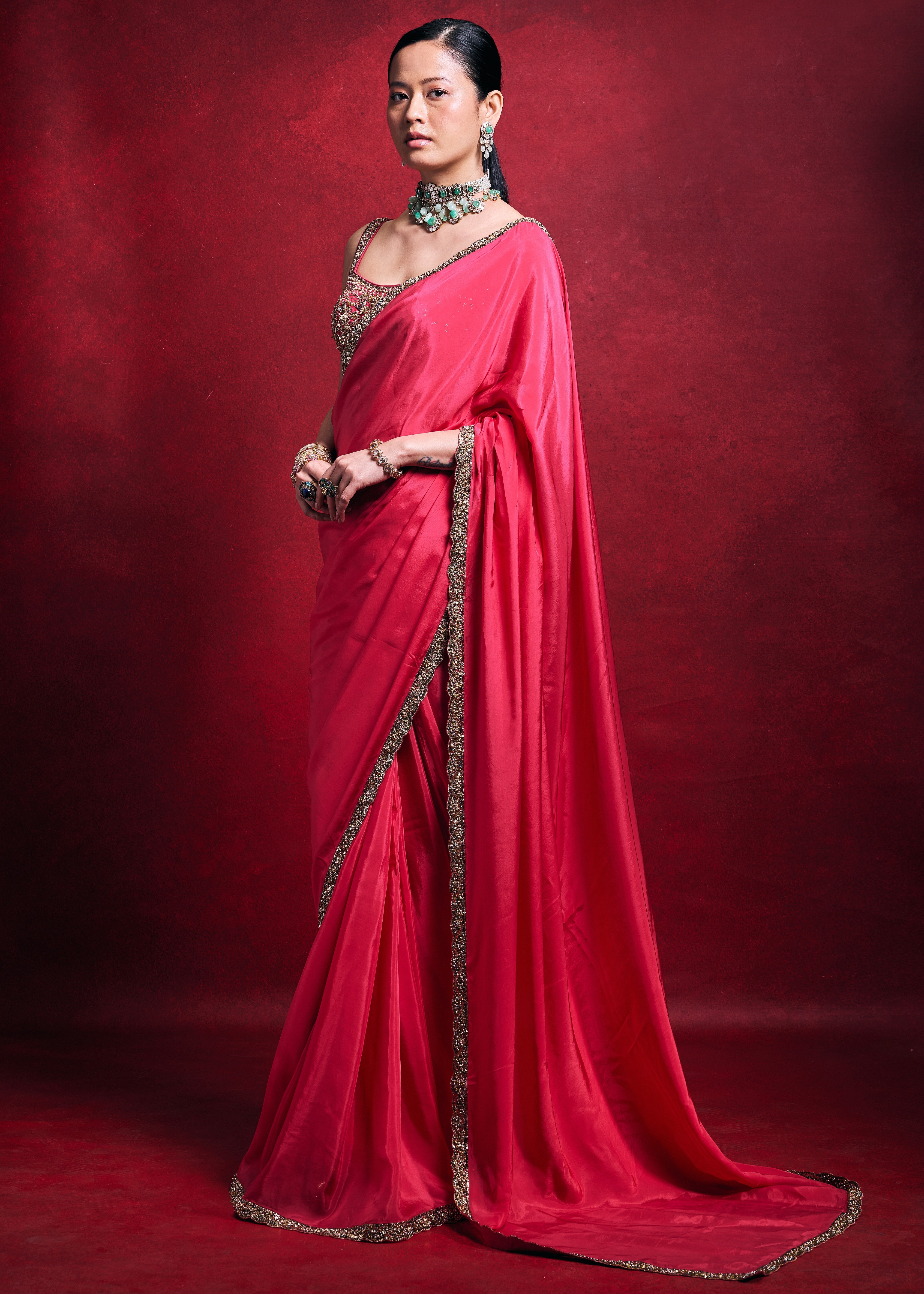 Fuscia Sari Set