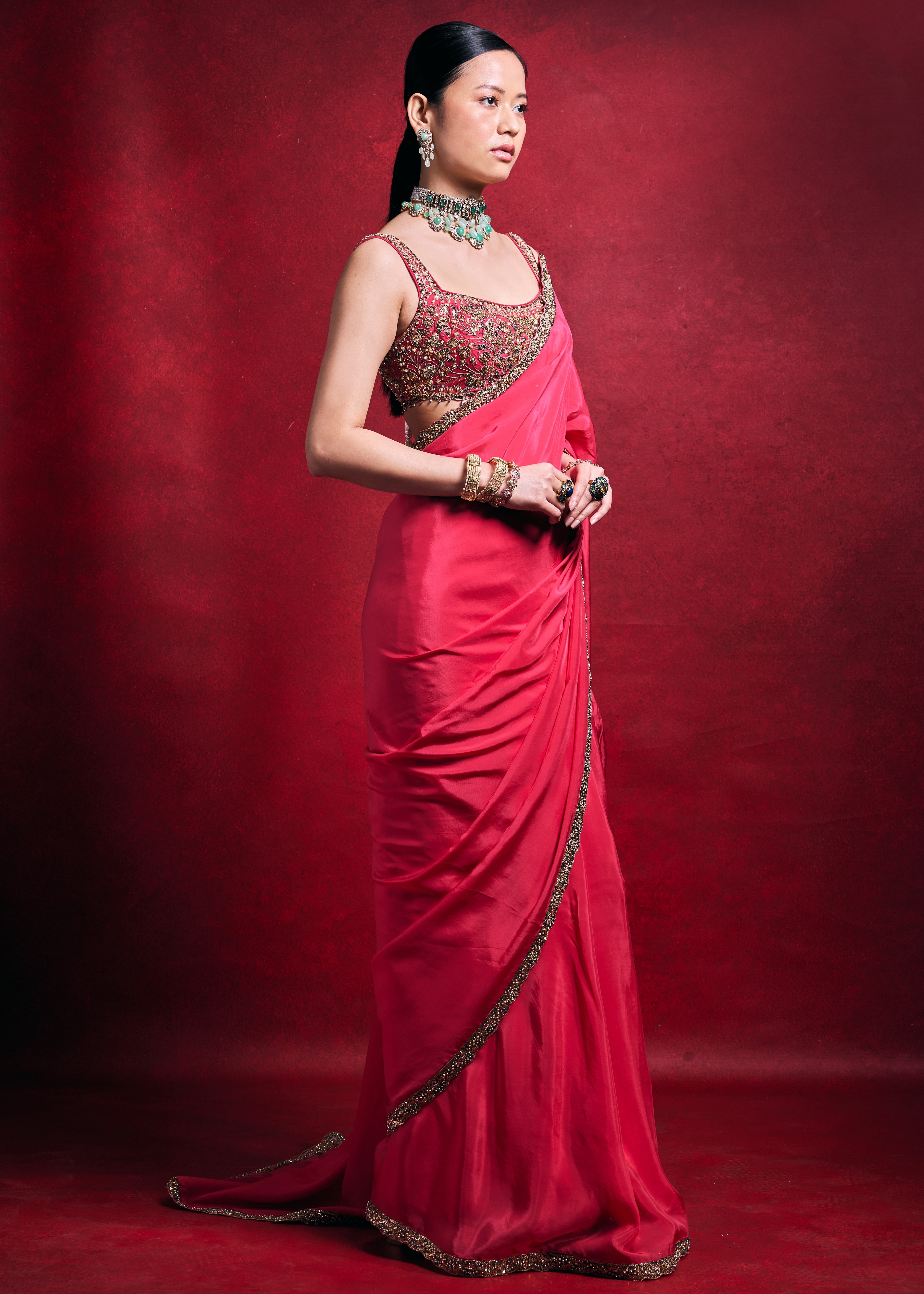 Fuscia Sari Set