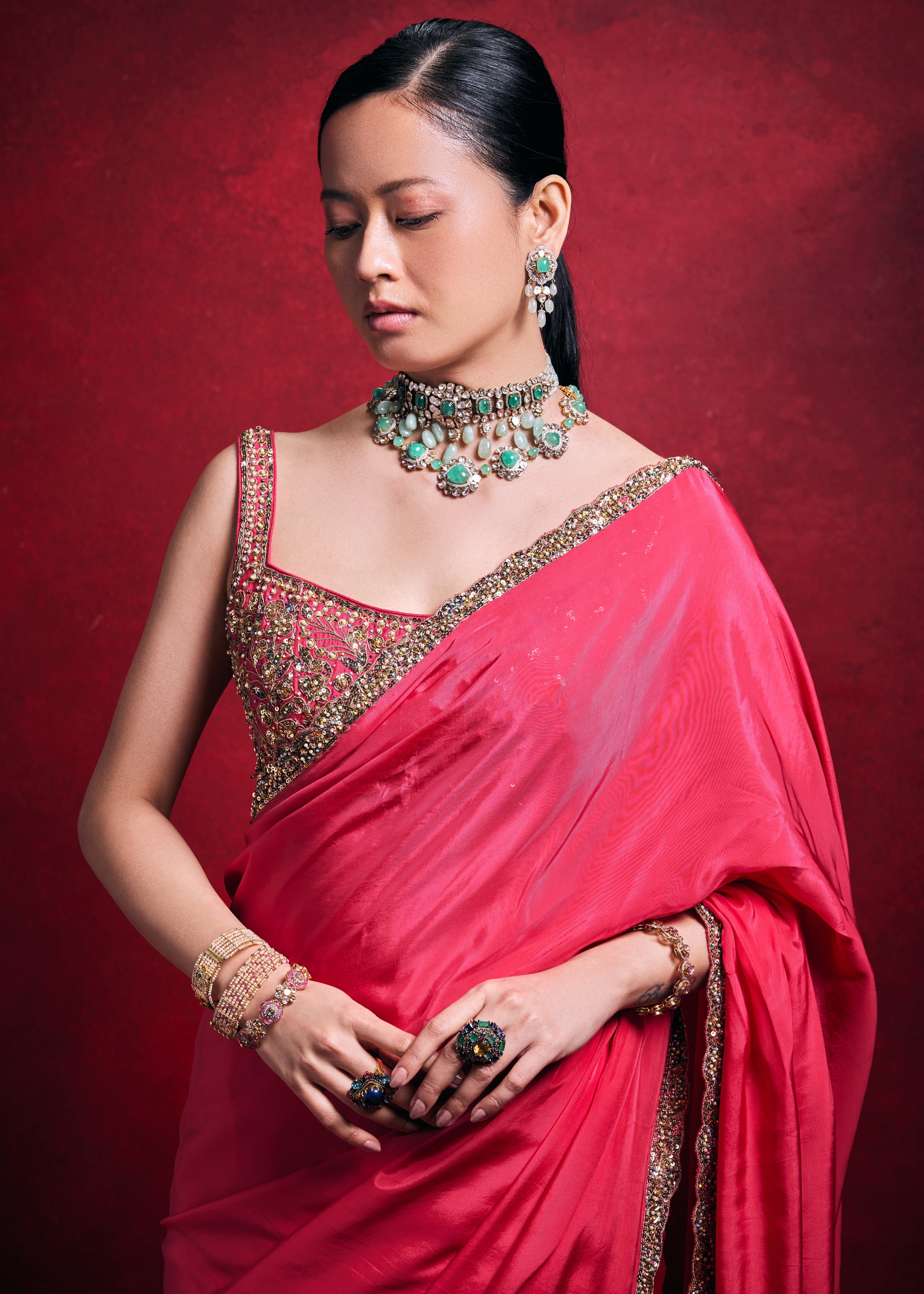 Fuscia Sari Set