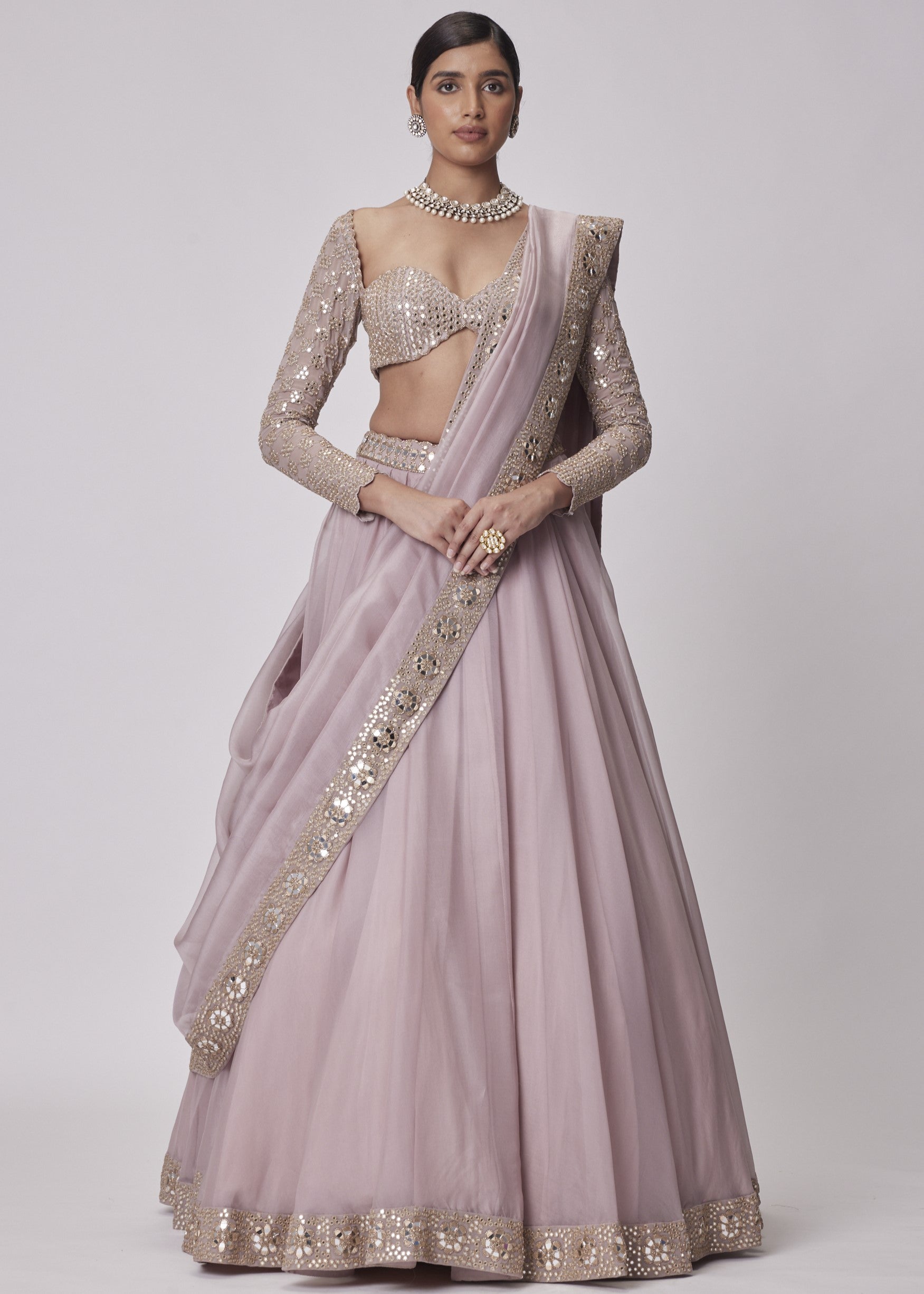 Ash Pink Organza Lehenga Set