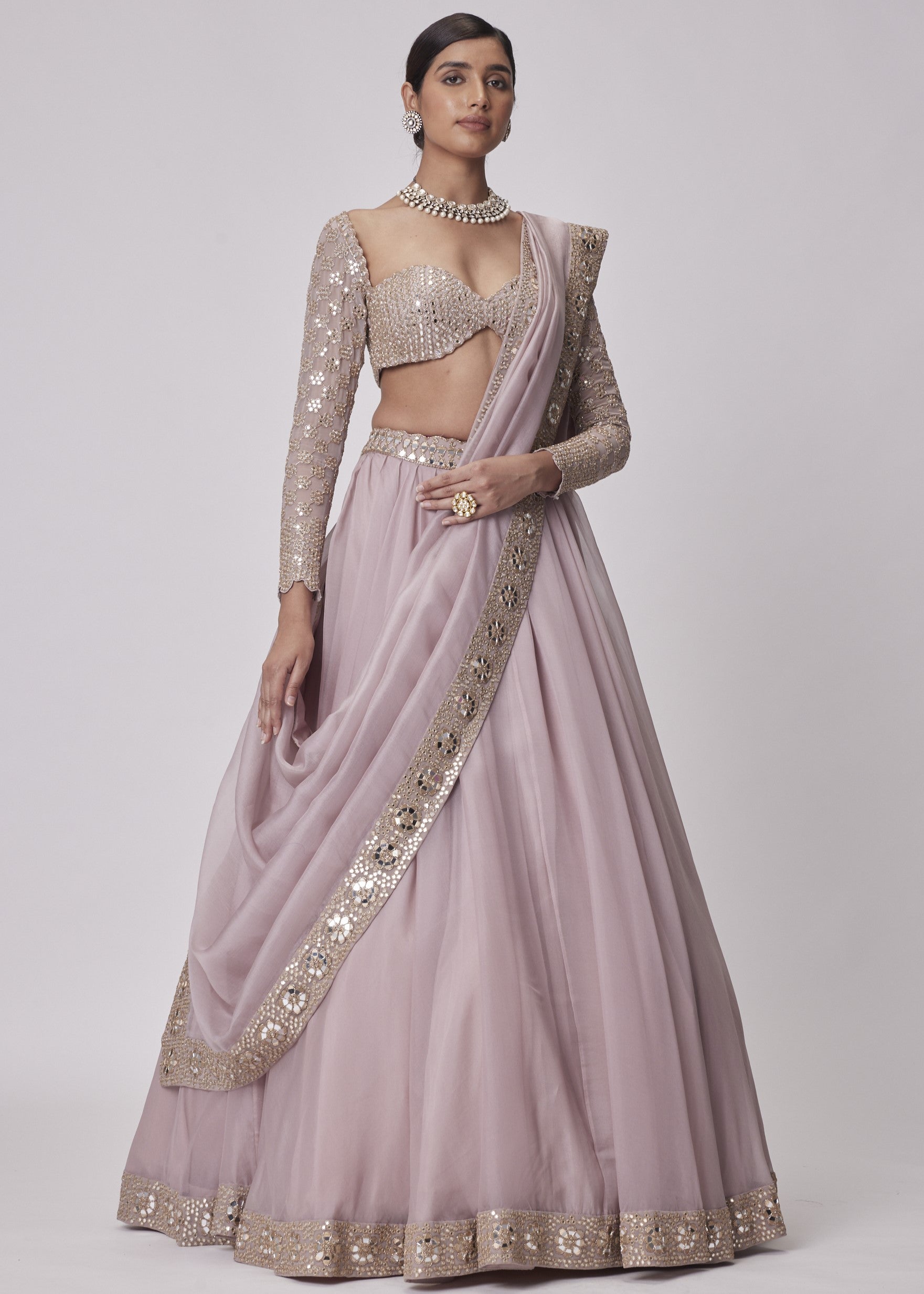 Ash Pink Organza Lehenga Set