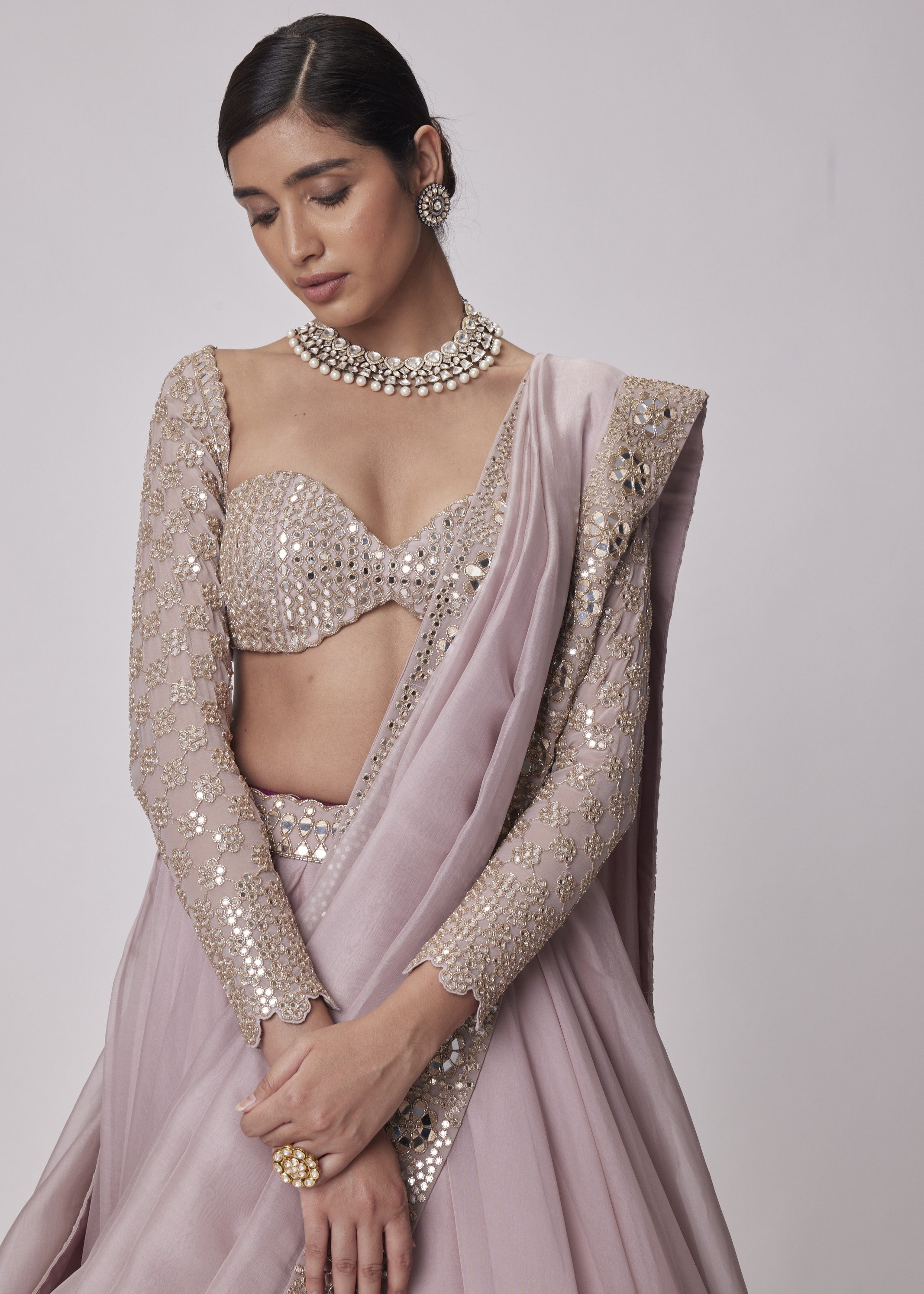 Ash Pink Organza Lehenga Set