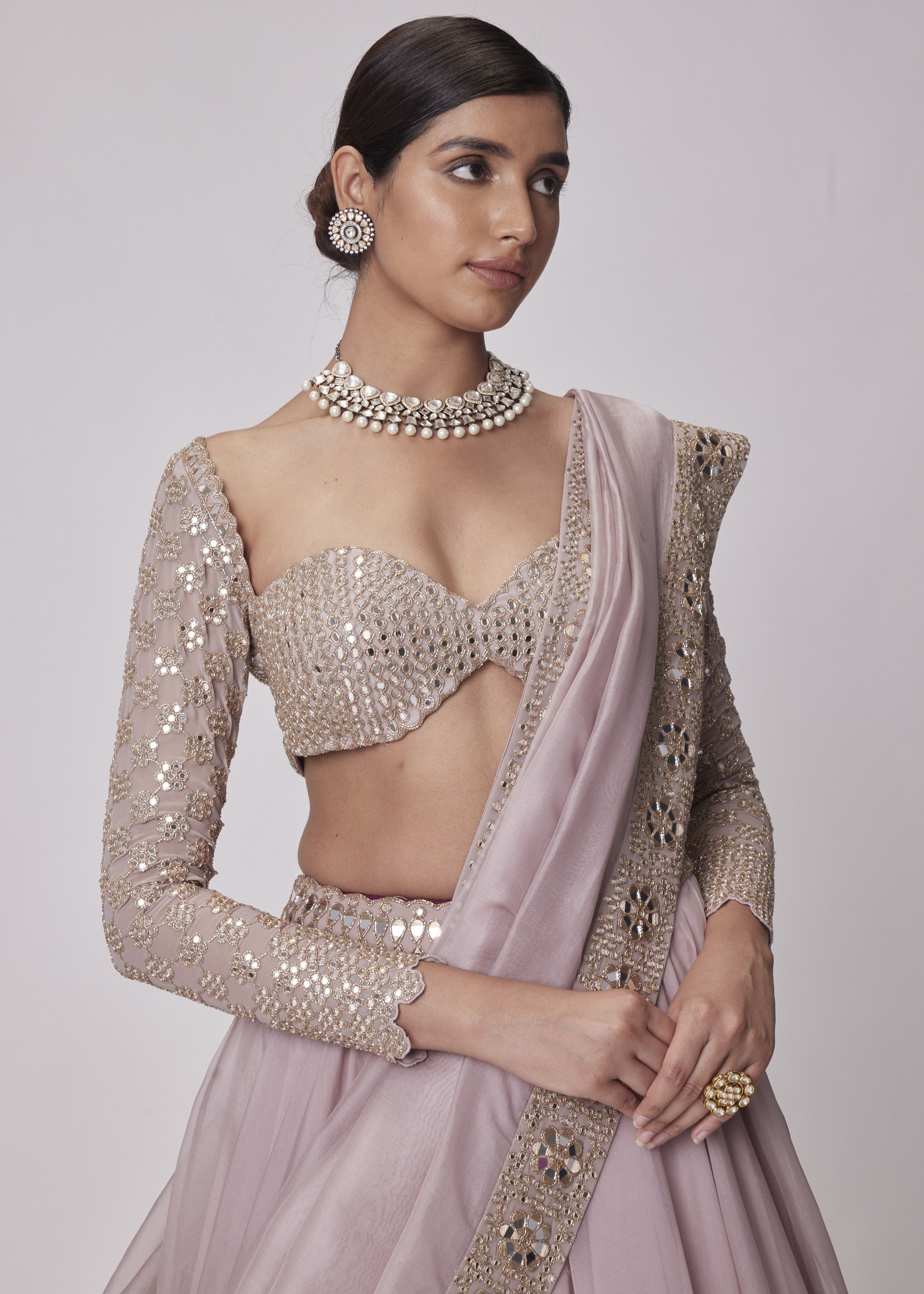 Ash Pink Organza Lehenga Set