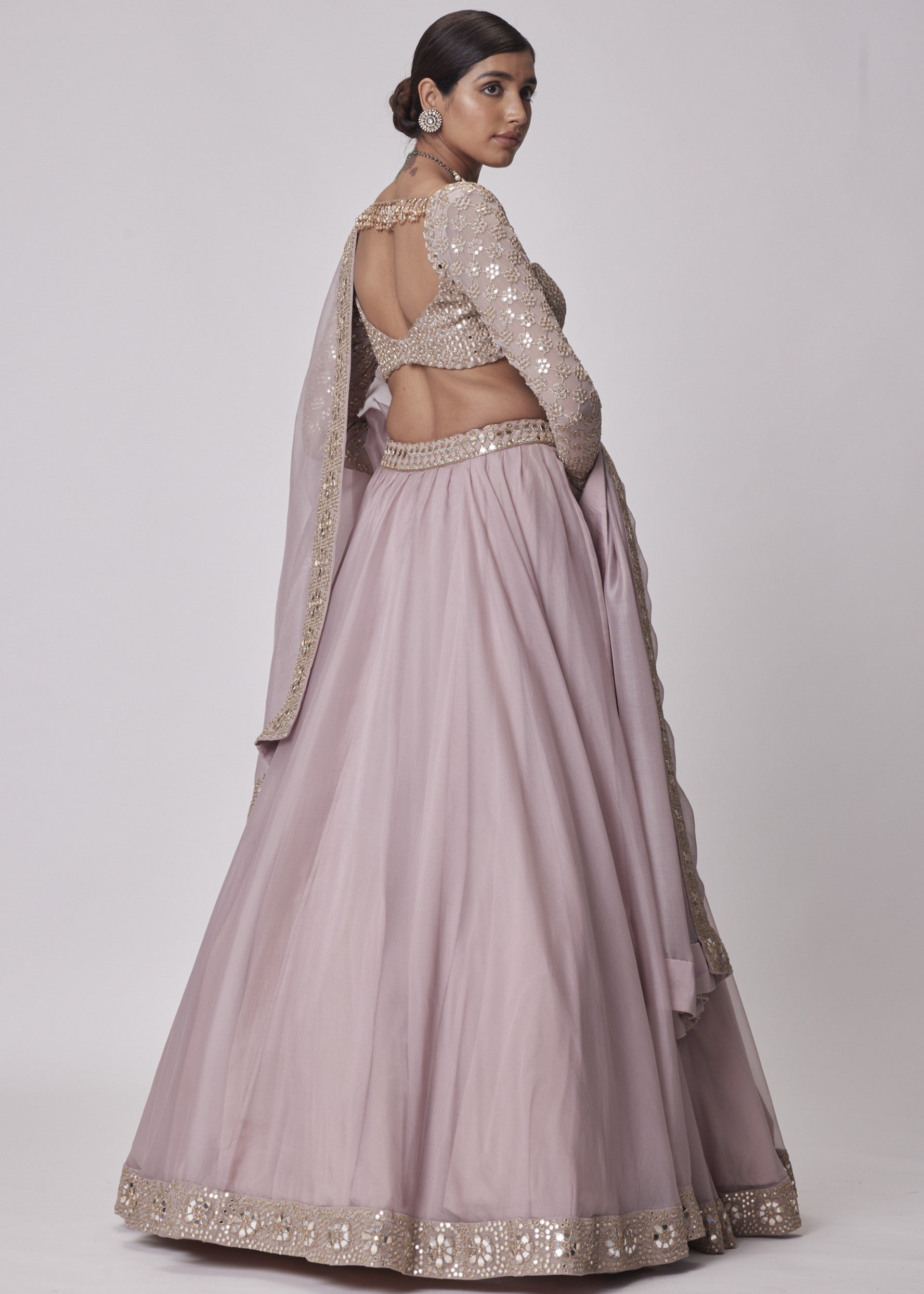 Ash Pink Organza Lehenga Set