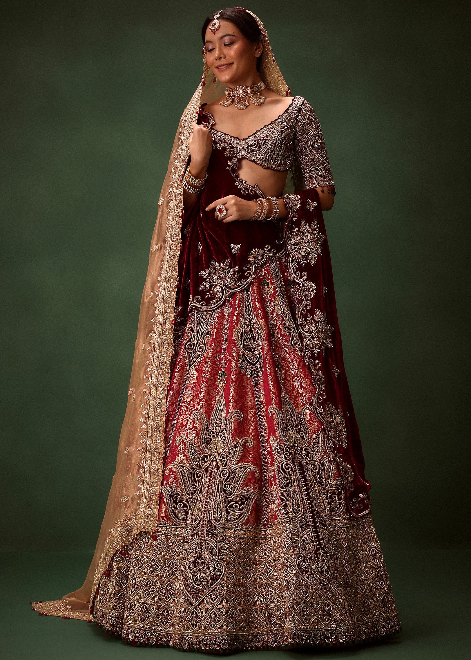 Maroon Brocade Lehenga