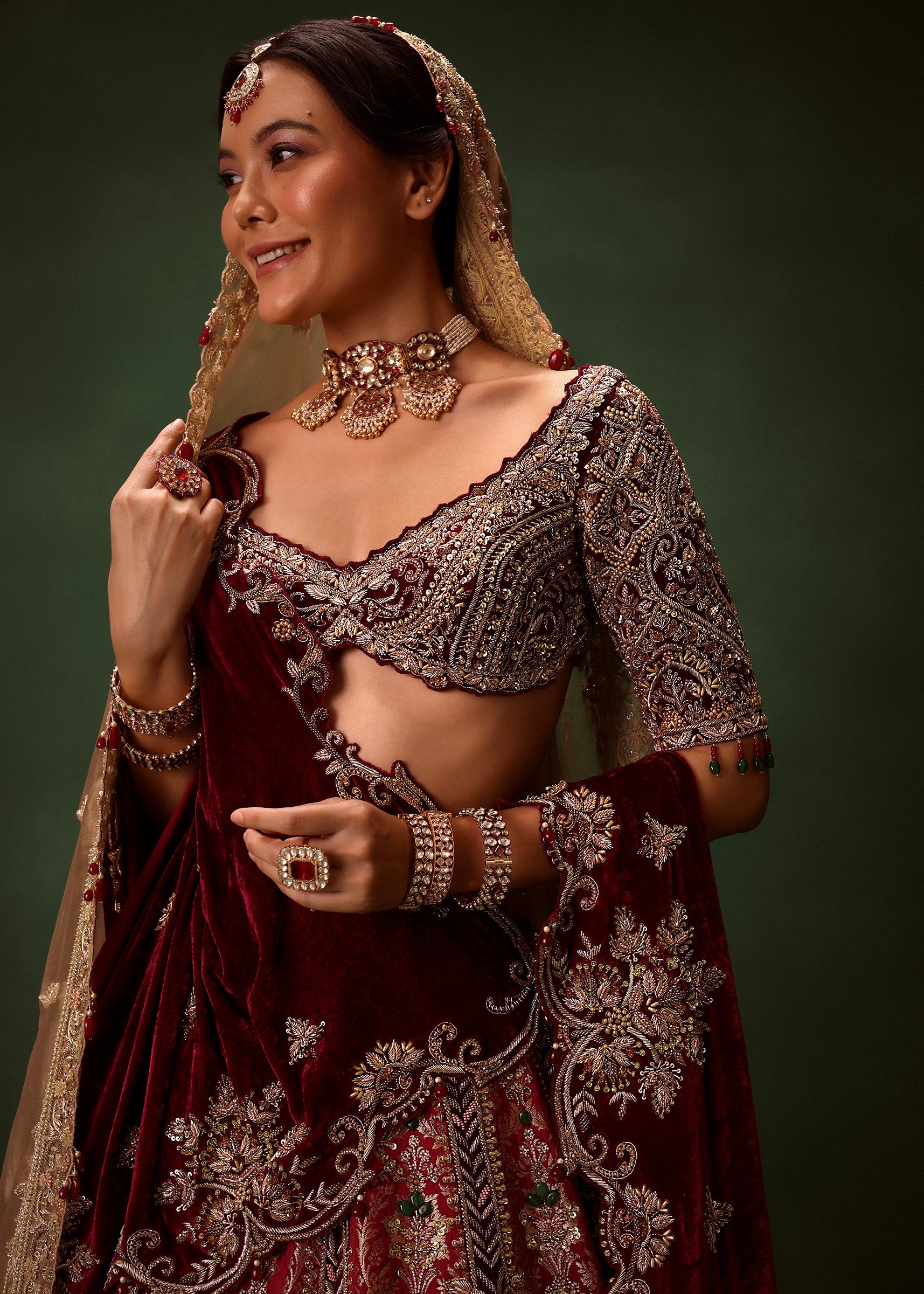 Maroon Brocade Lehenga