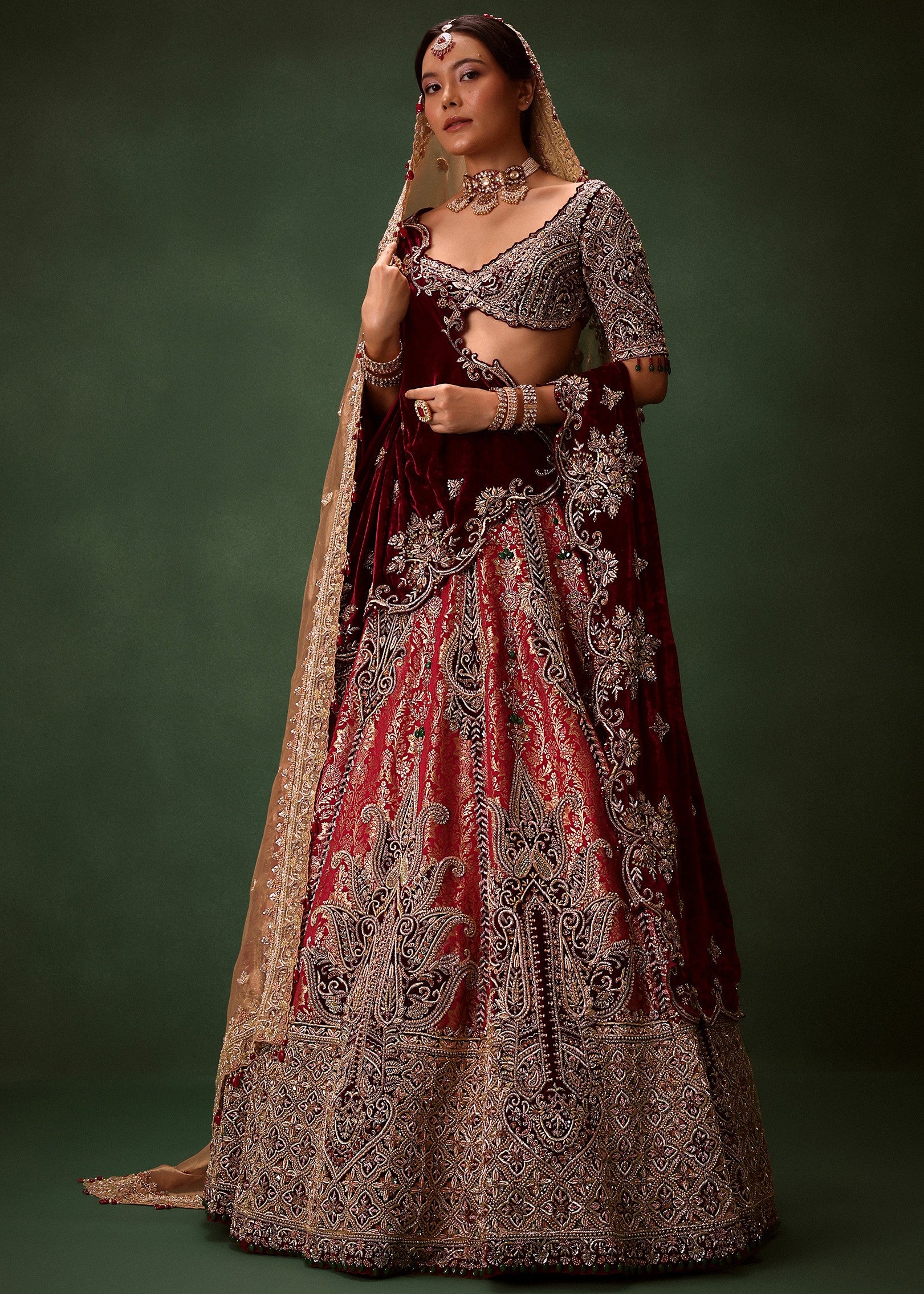 Maroon Brocade Lehenga