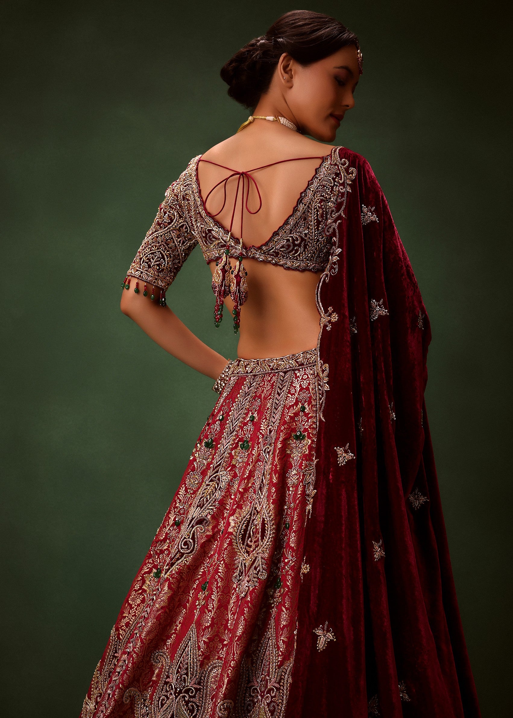 Maroon Brocade Lehenga