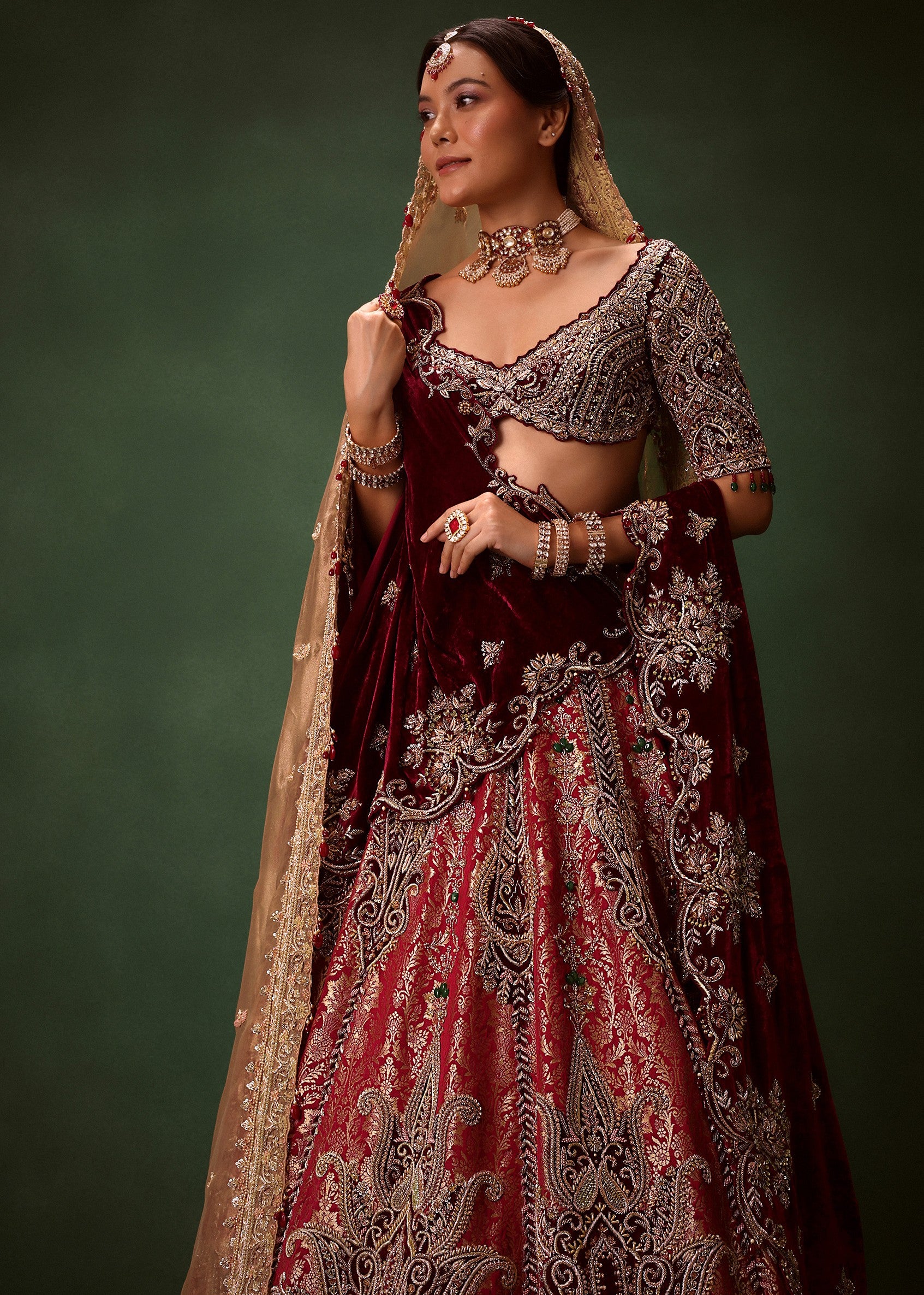 Maroon Brocade Lehenga