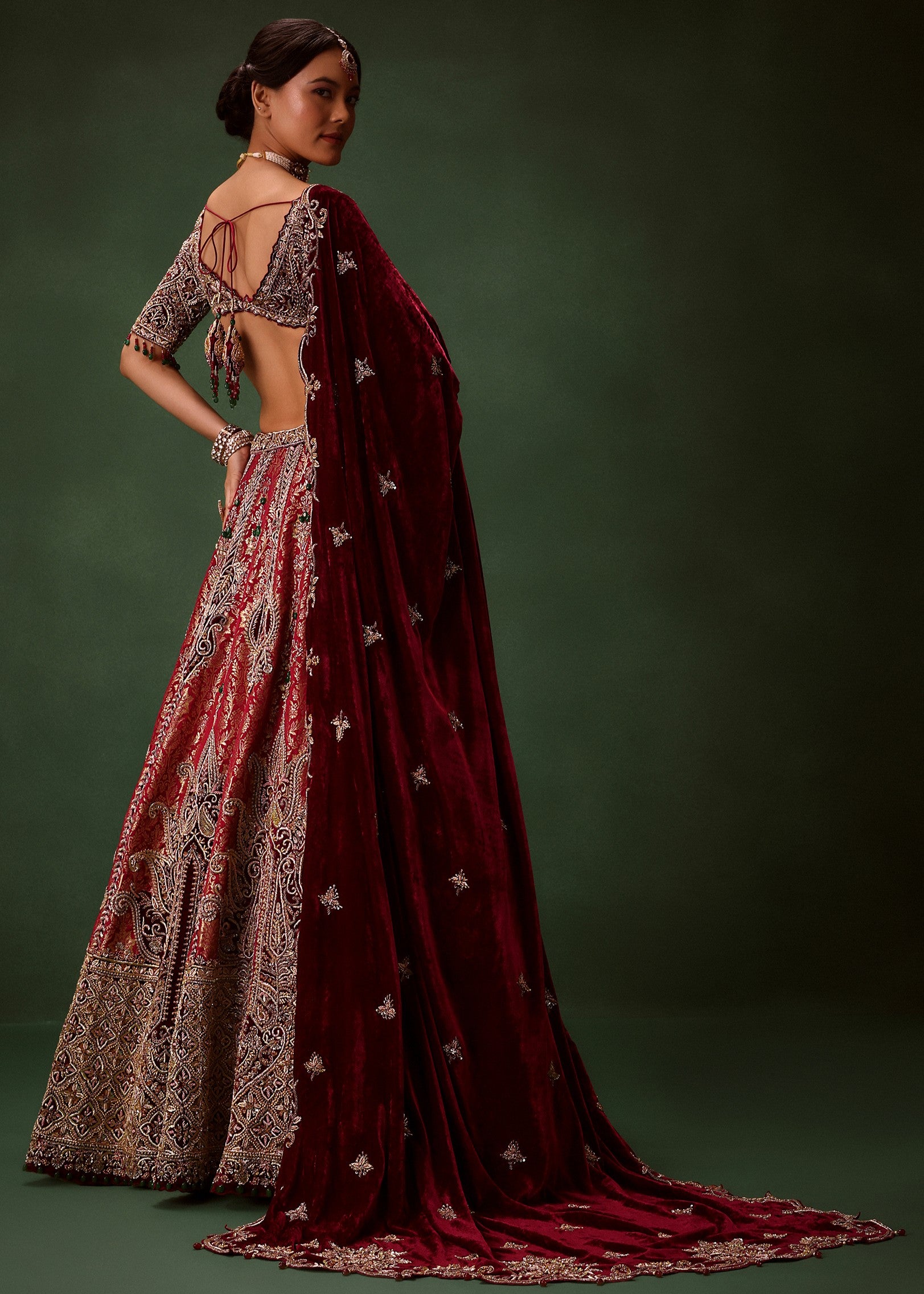 Maroon Brocade Lehenga
