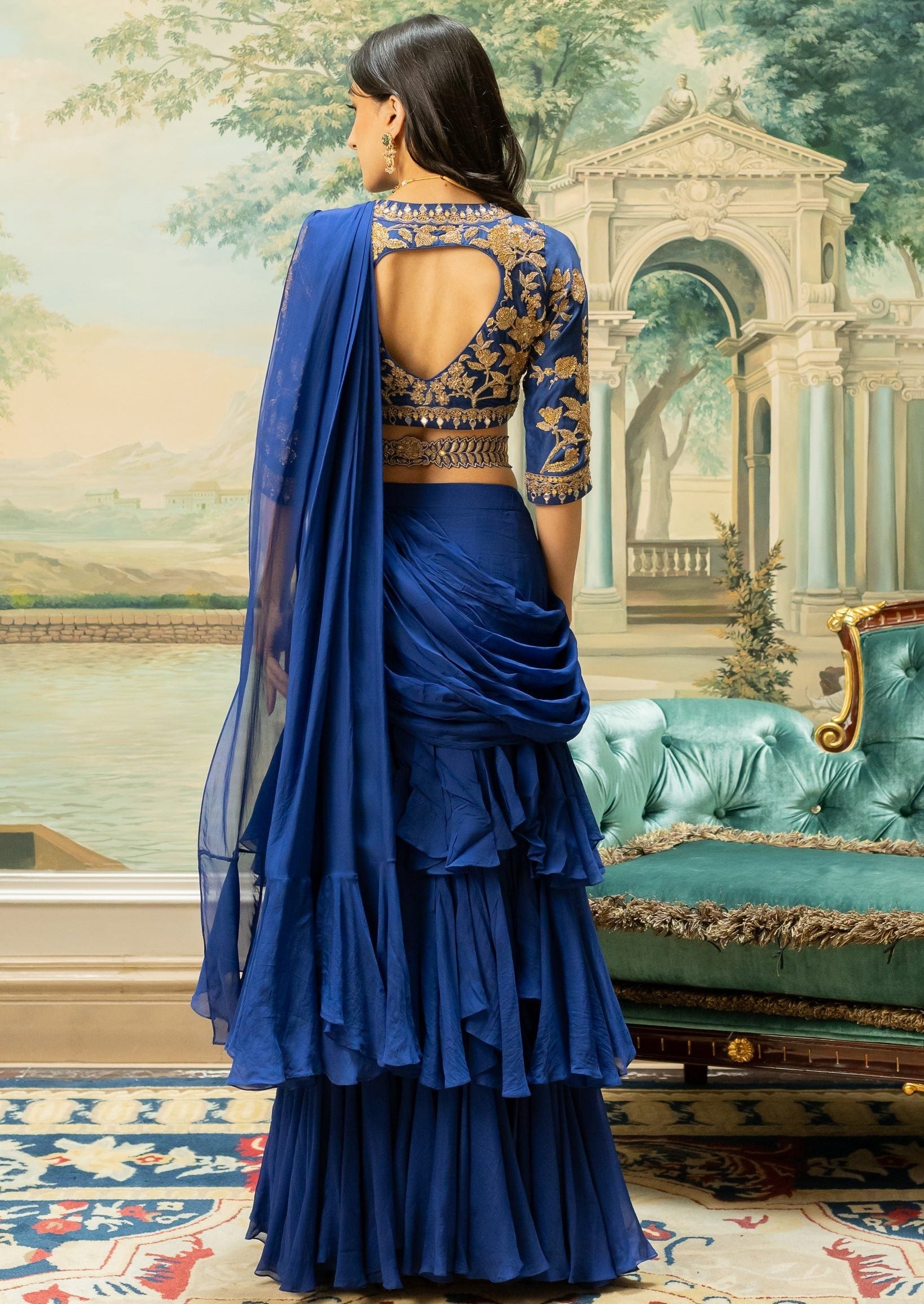 Electric Blue Three-Layered Sari Set