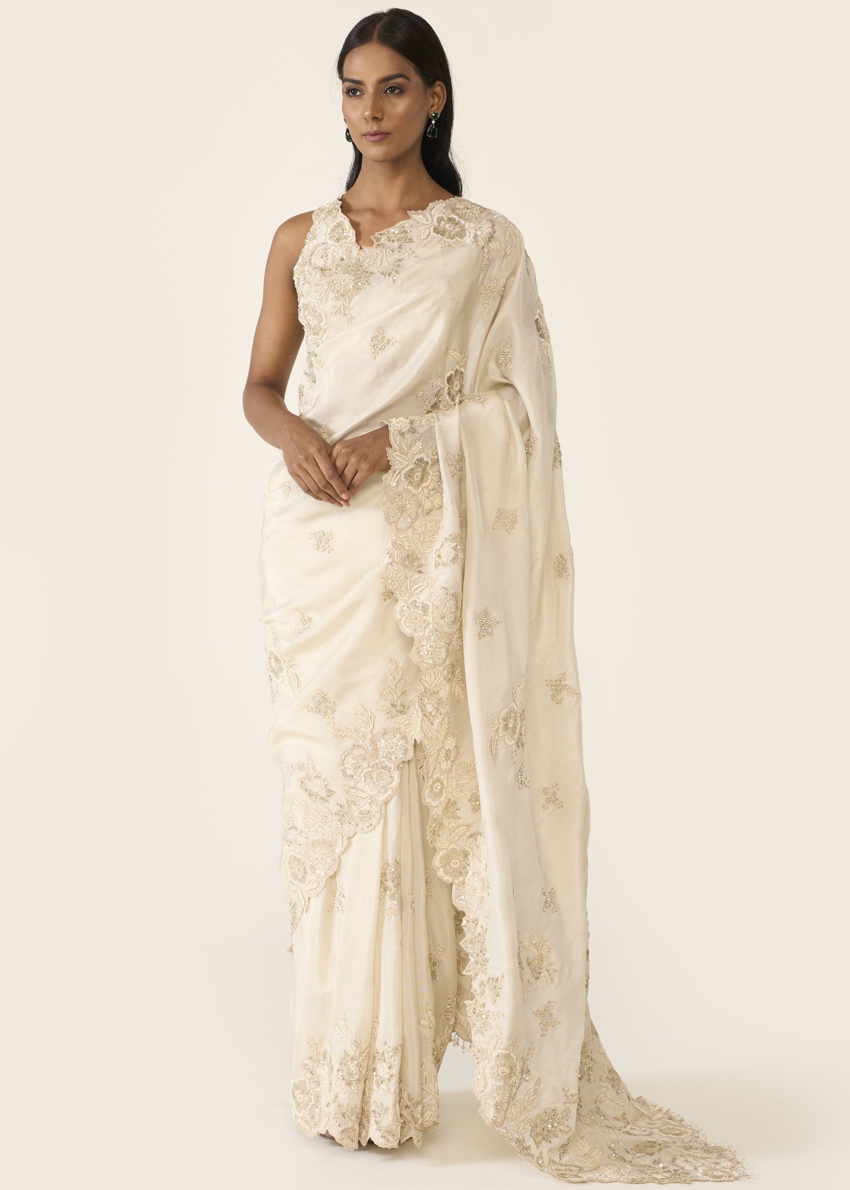 Ivory Embroidered Classic Sari Set