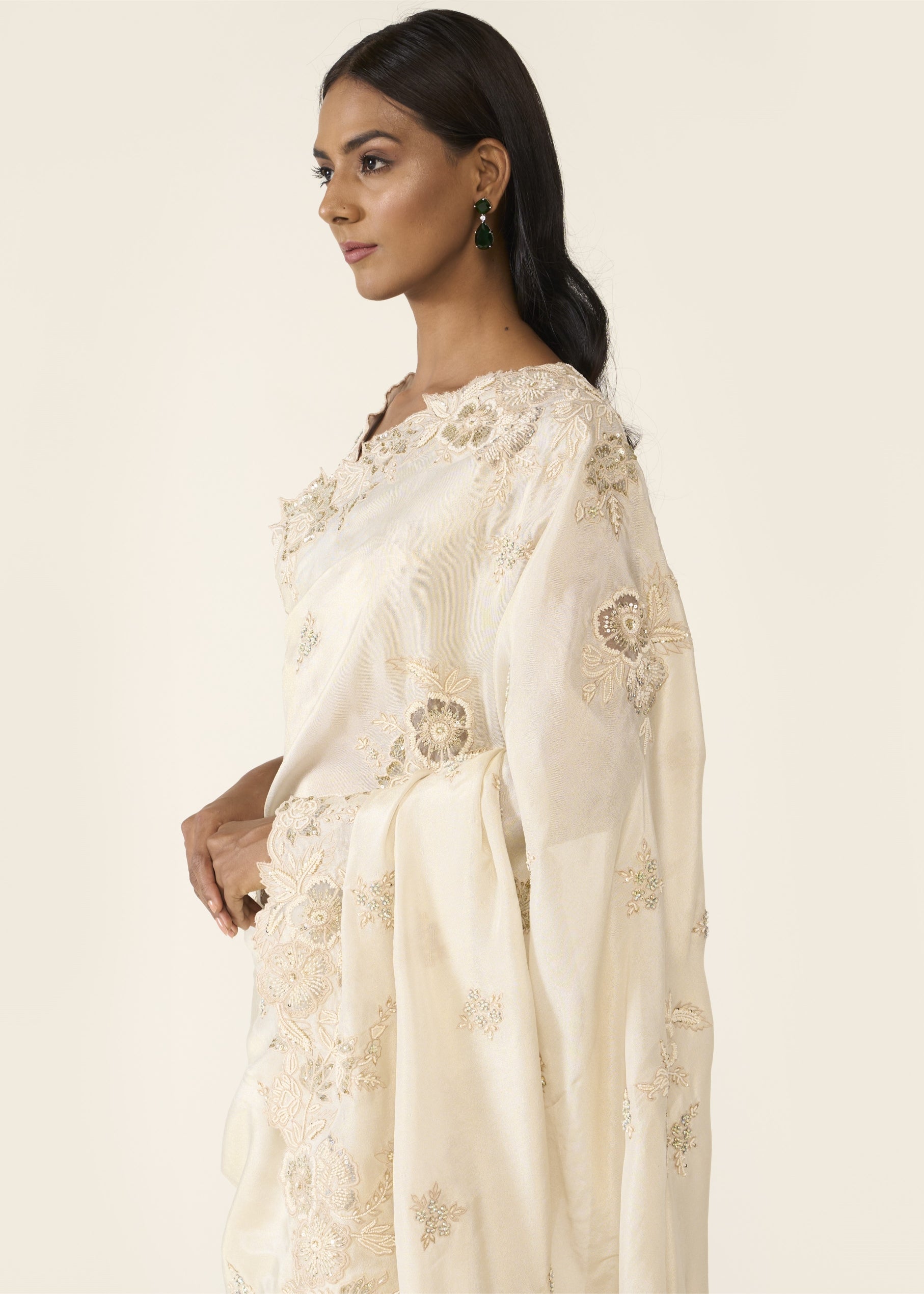 Ivory Embroidered Classic Sari Set