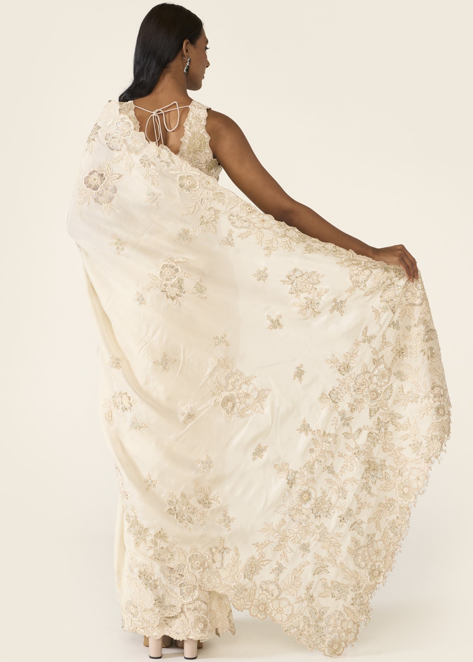 Ivory Embroidered Classic Sari Set