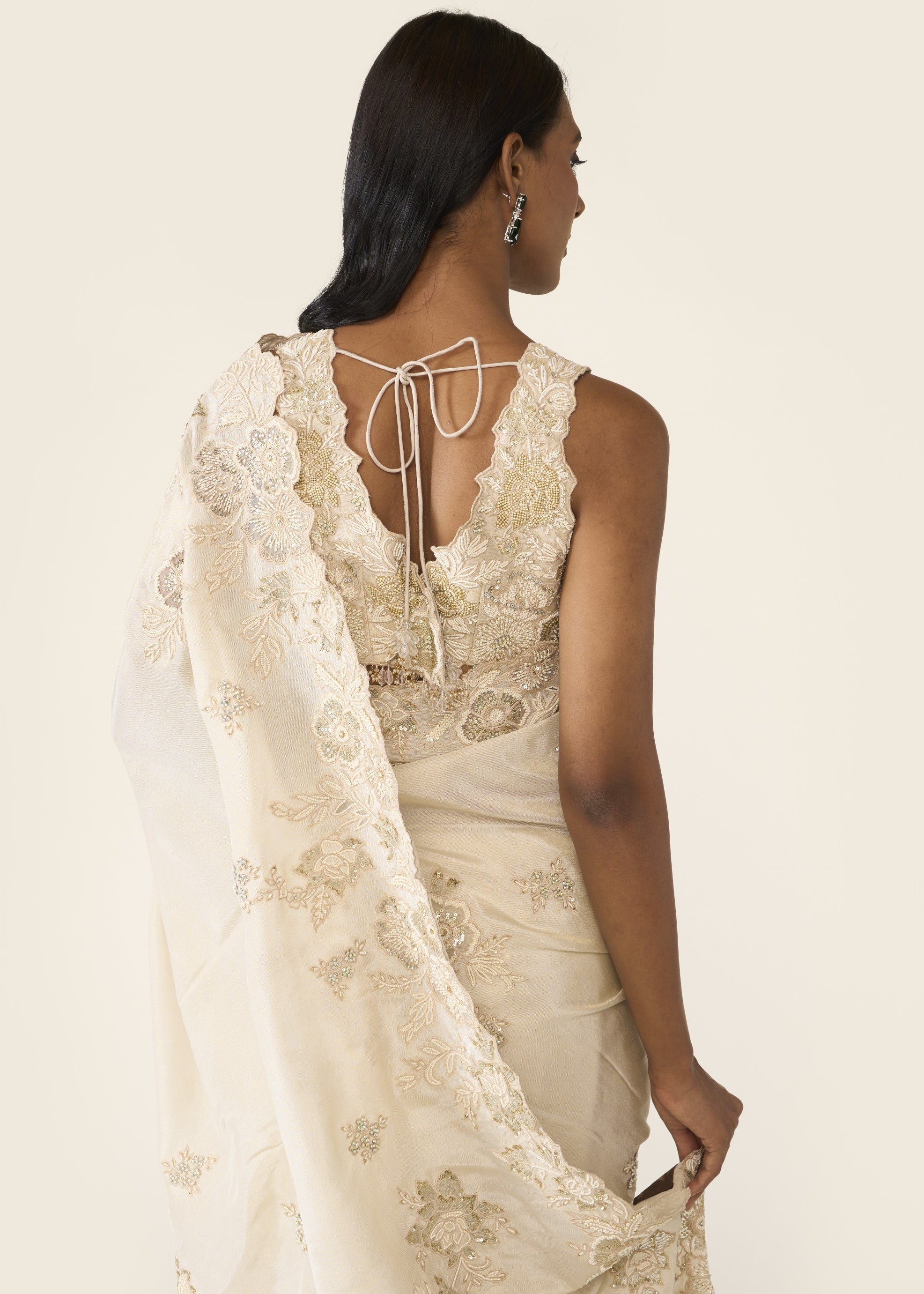 Ivory Embroidered Classic Sari Set