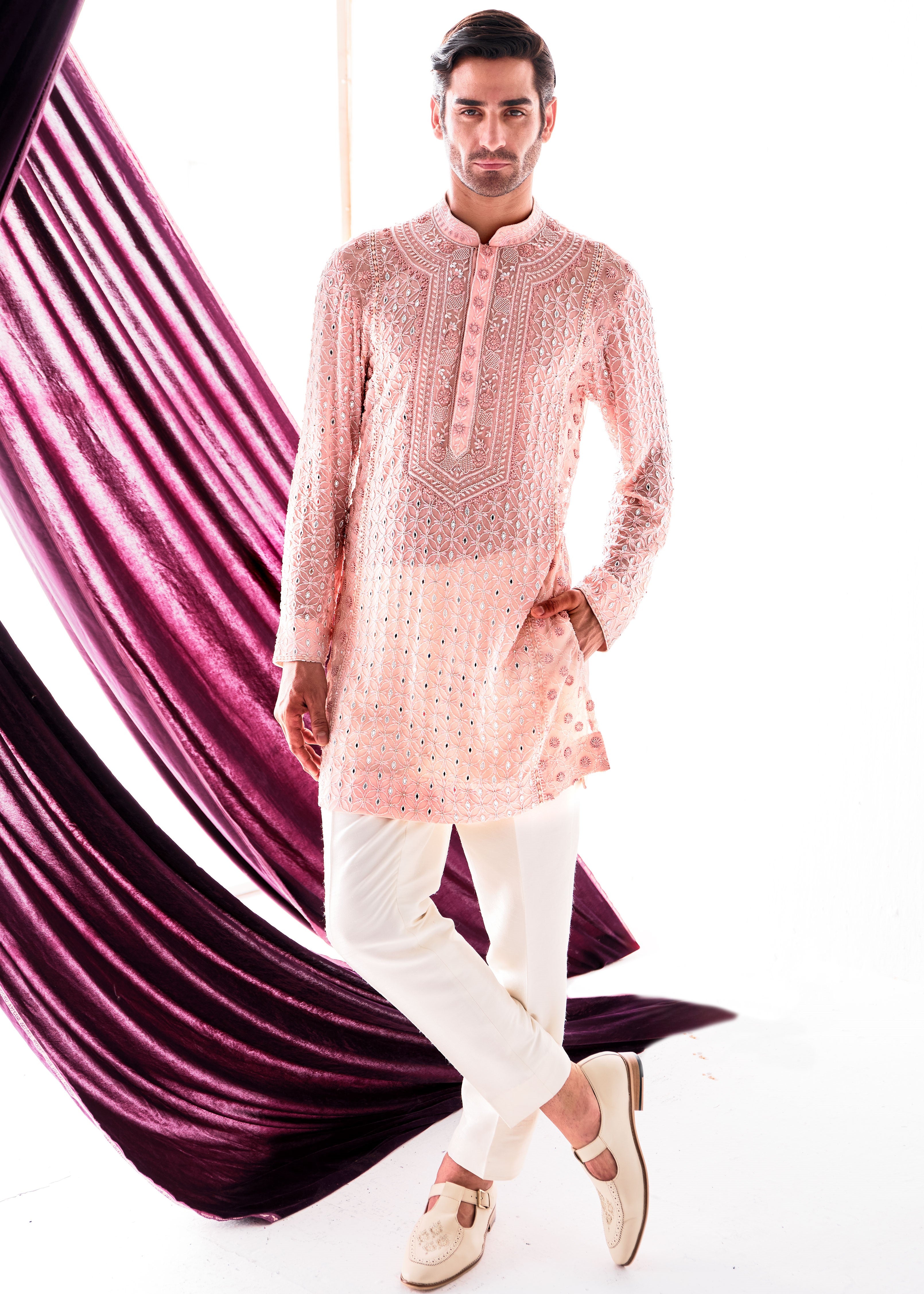 Peach Chikankari Kurta