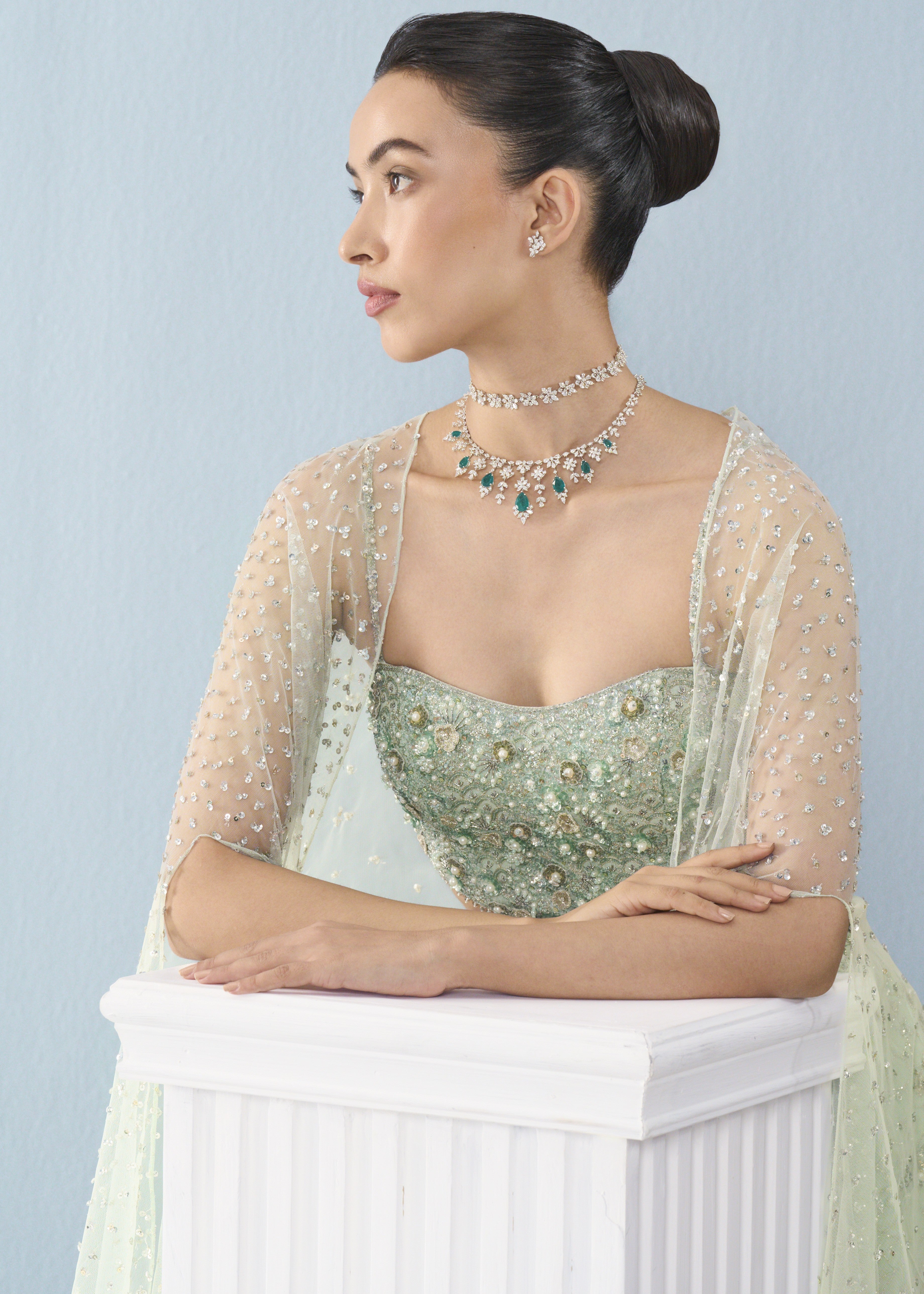 Sea Green Georgette High Waist Sharara And Cape Set