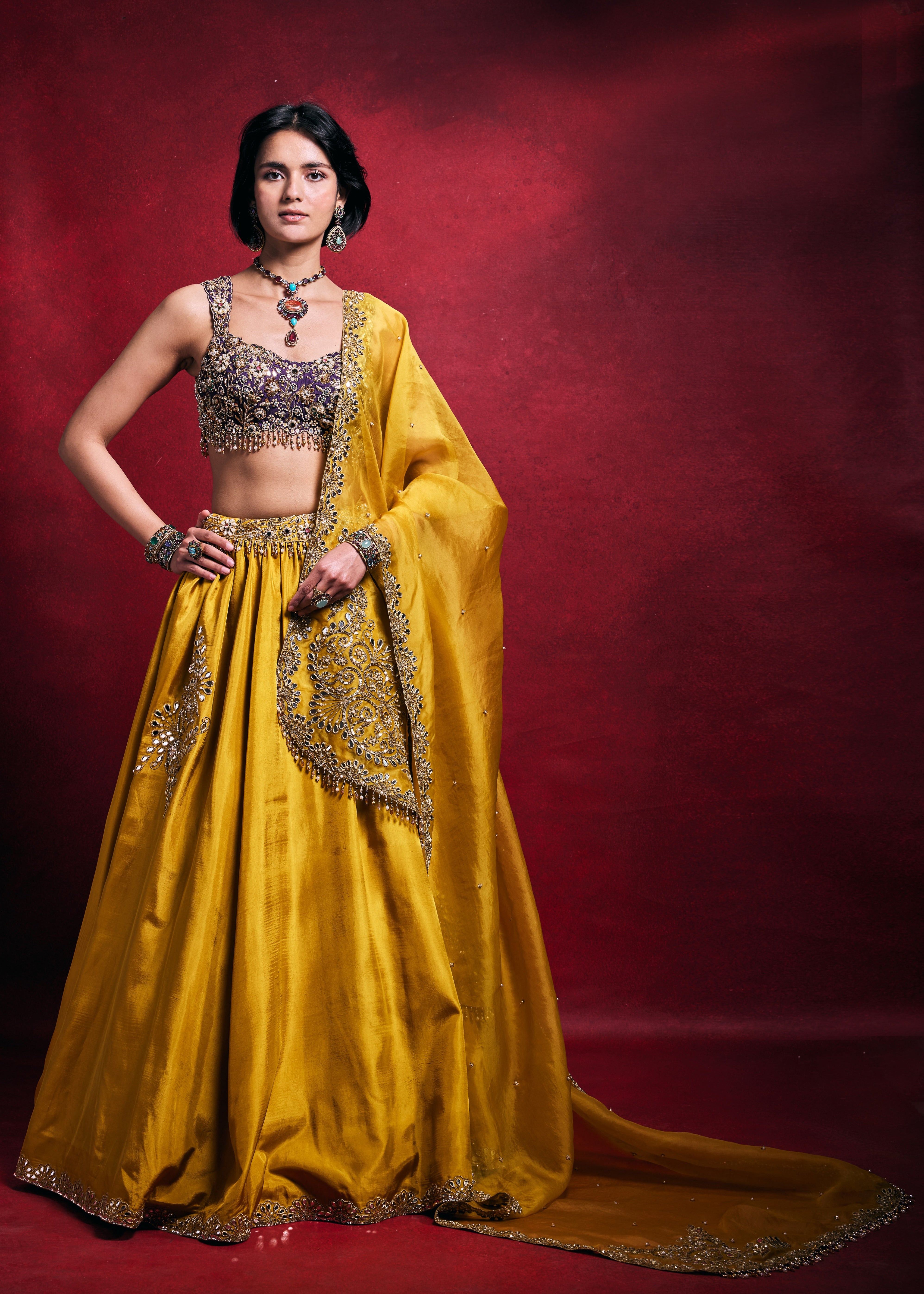 Mustard Silk Lehenga Set
