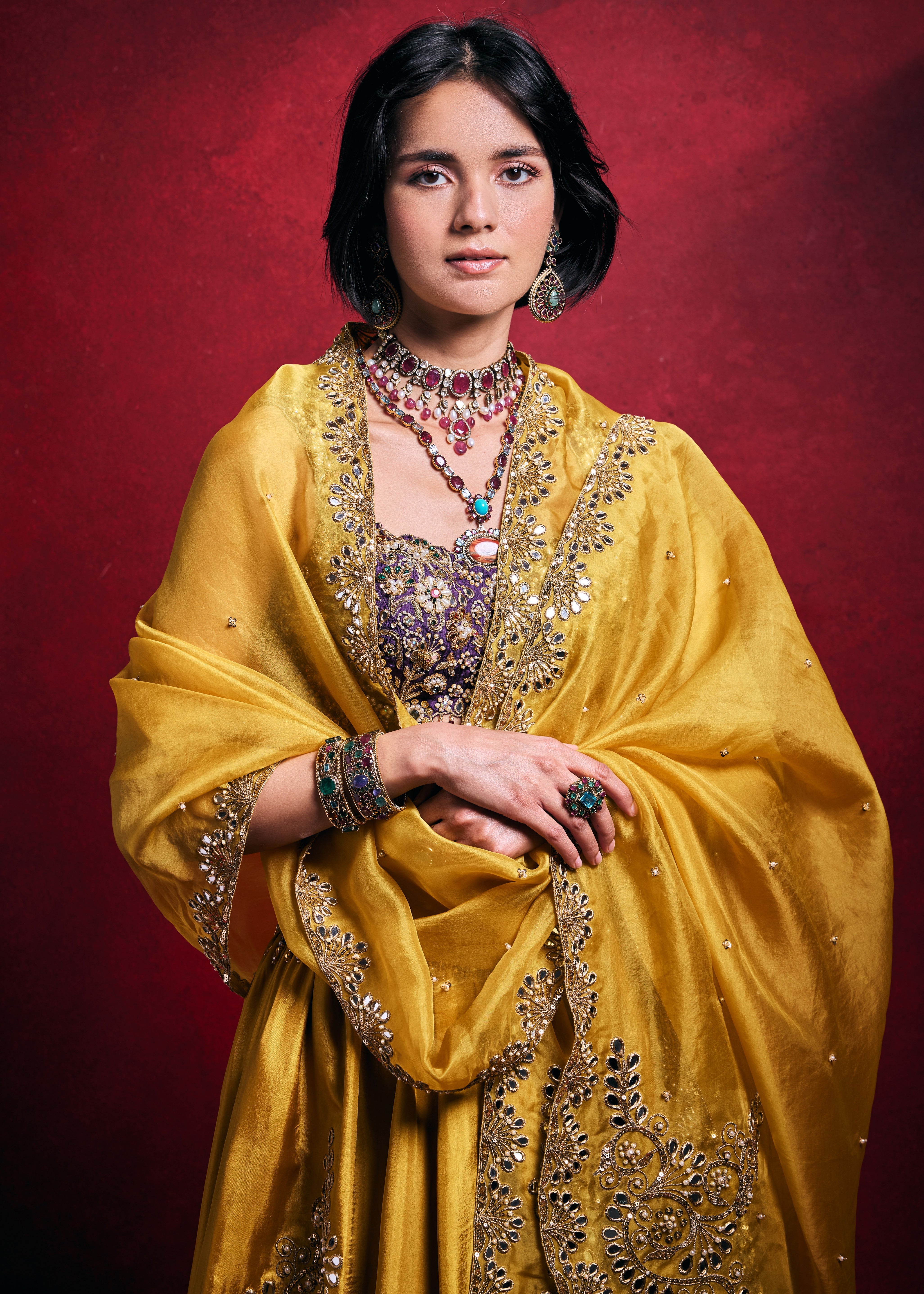 Mustard Silk Lehenga Set