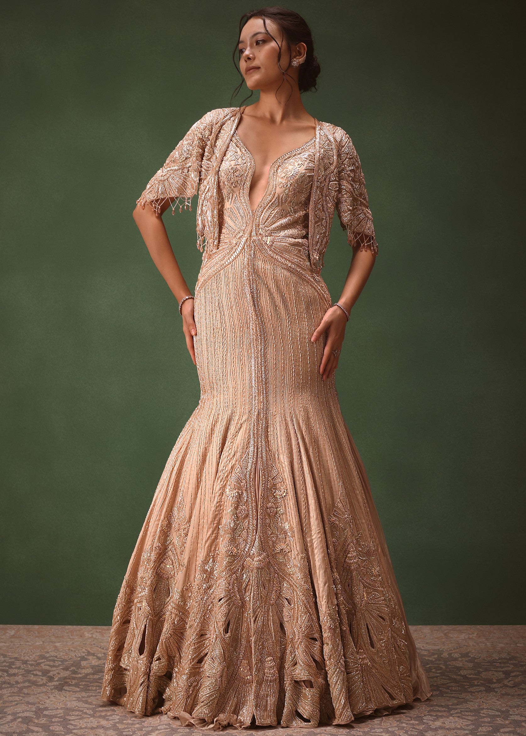 Pink Tissue Cutdana Fishcut Lehenga