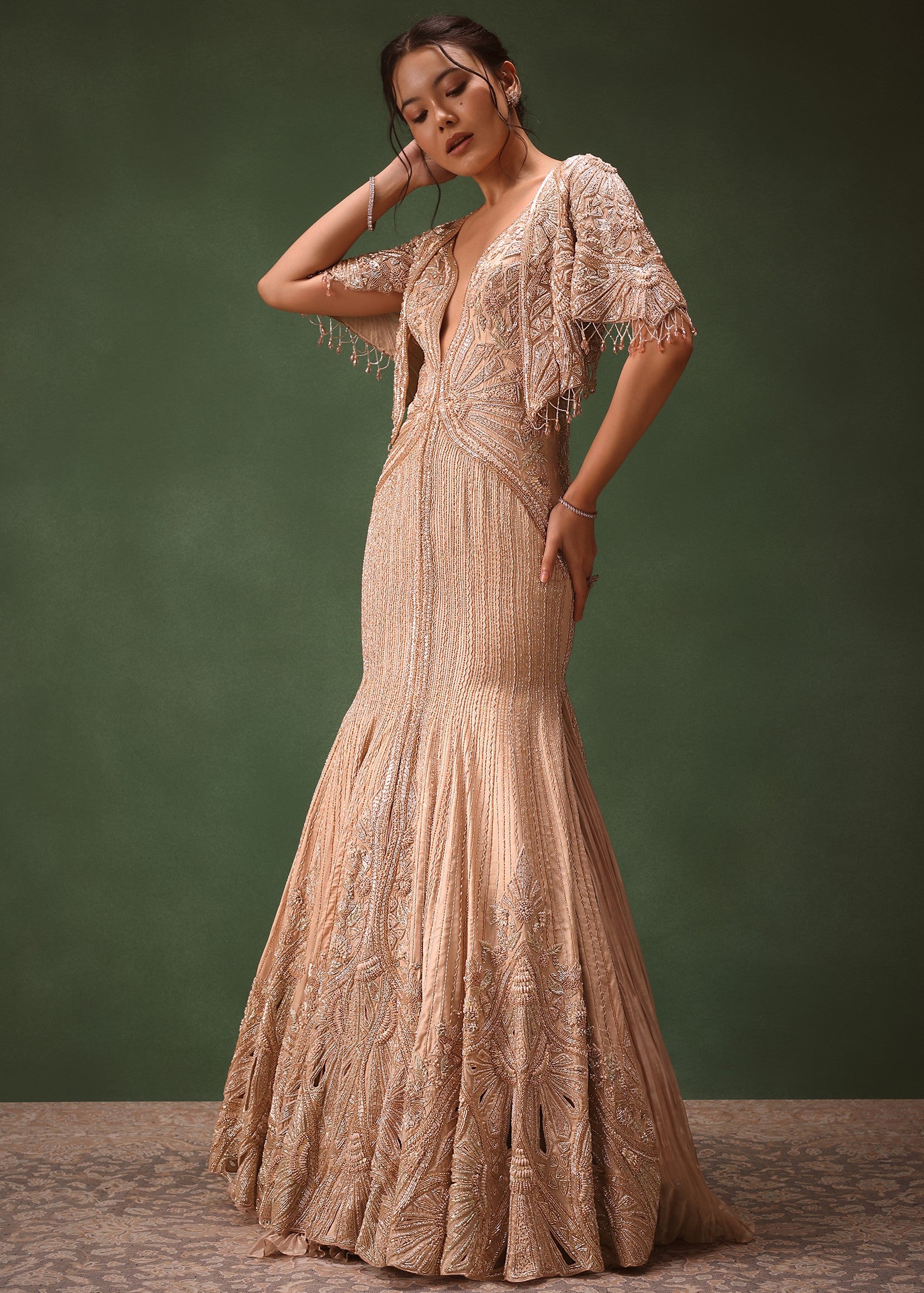 Pink Tissue Cutdana Fishcut Lehenga
