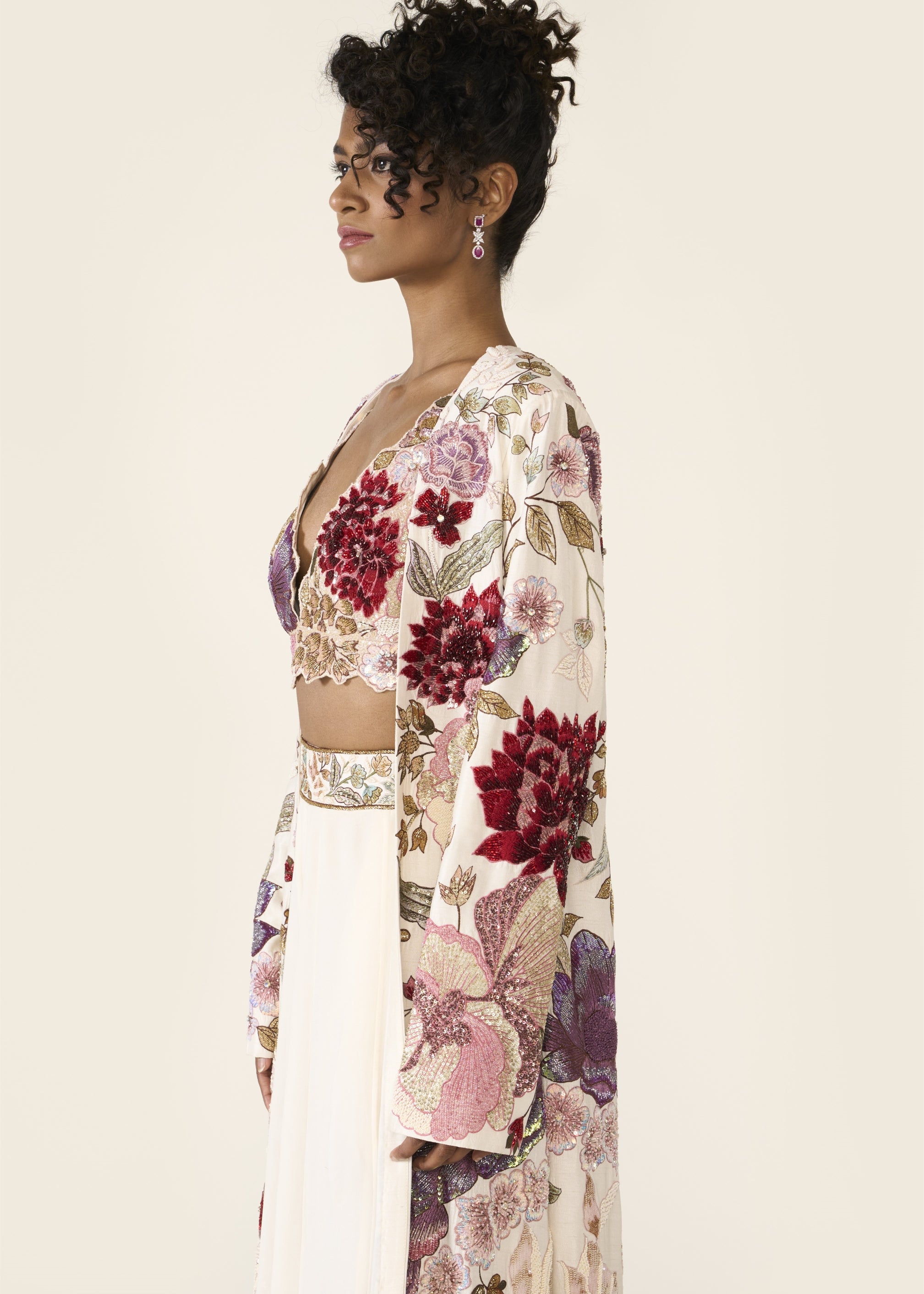 Ivory Embroidered Long Jacket Set