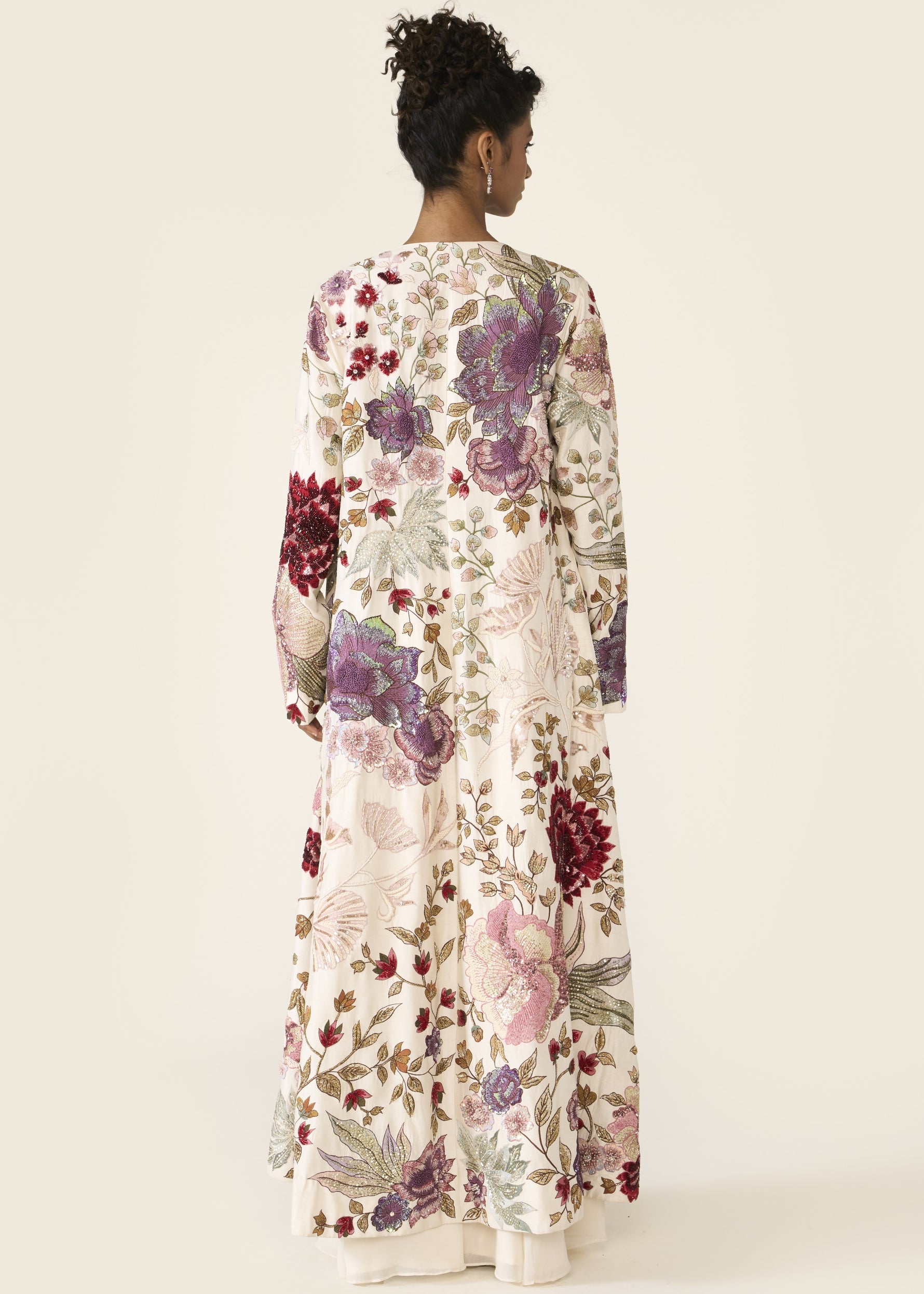 Ivory Embroidered Long Jacket Set