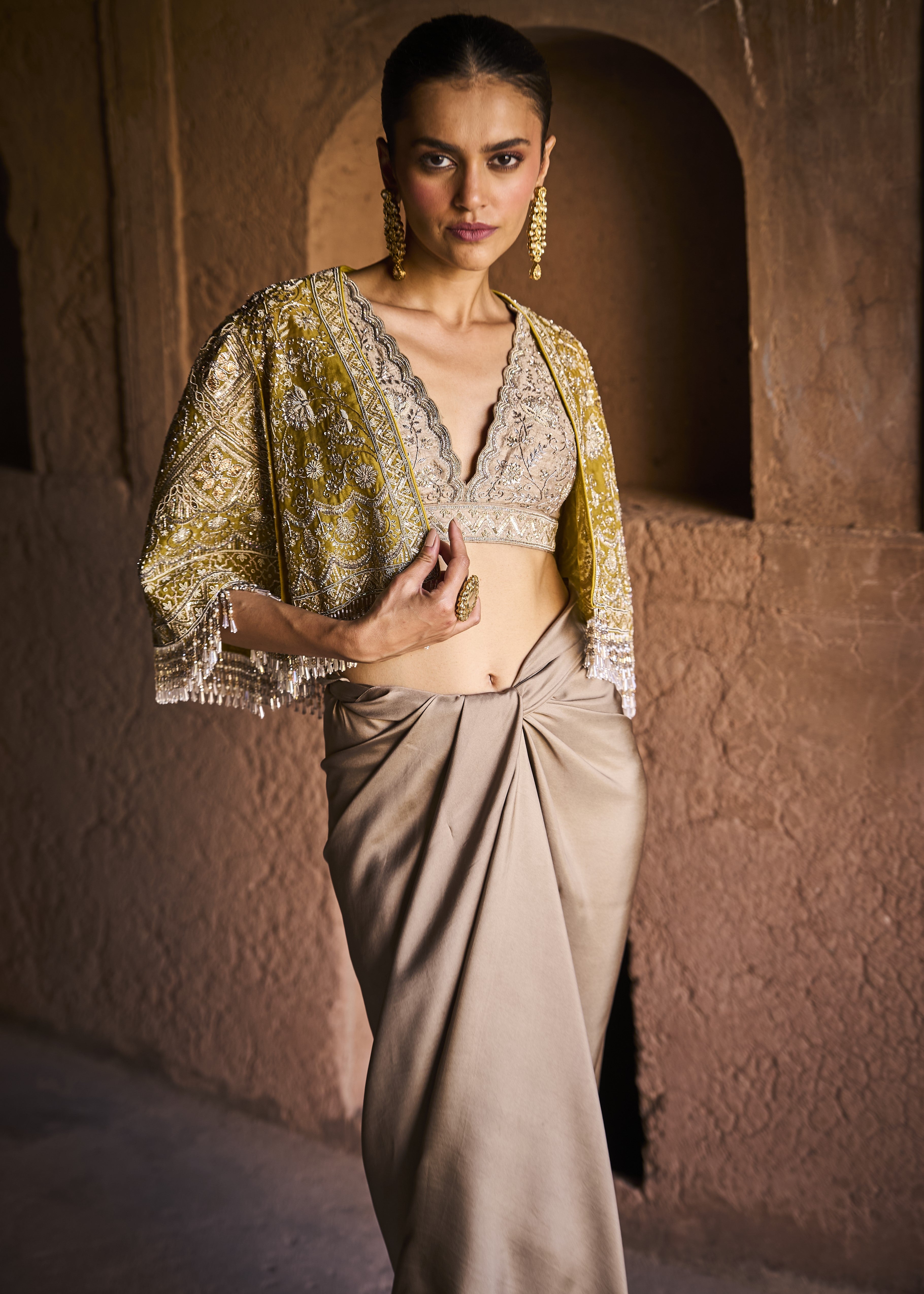 Golden Beige Cape Set