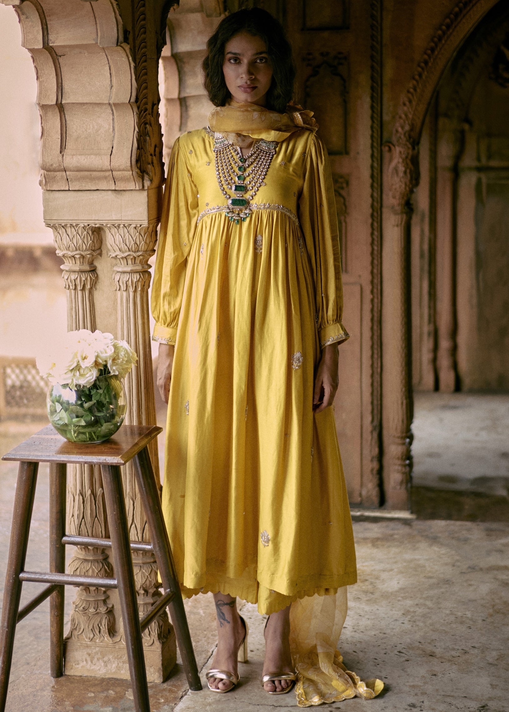 Yellow Hand Embroidred Anarkali Set