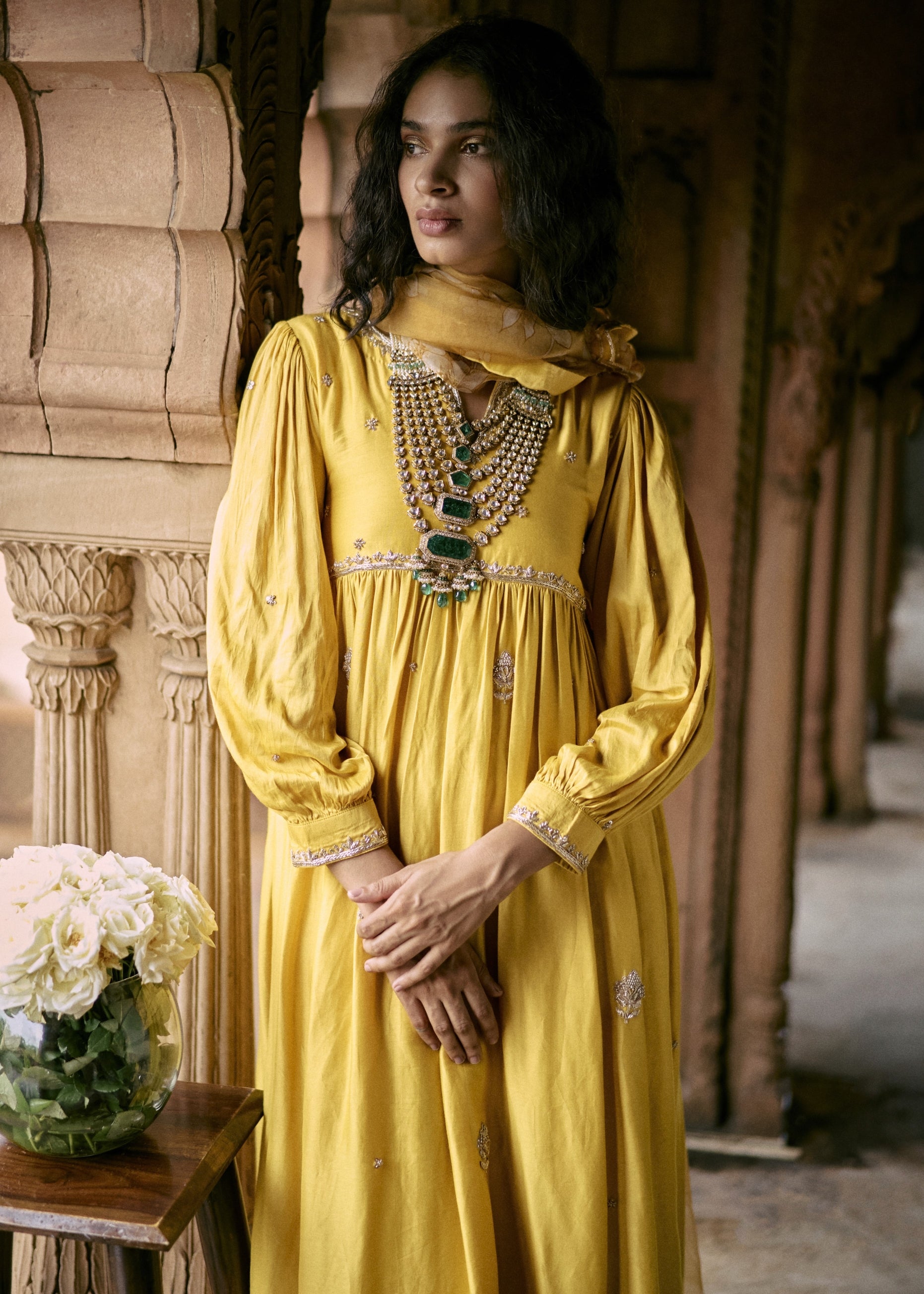 Yellow Hand Embroidred Anarkali Set