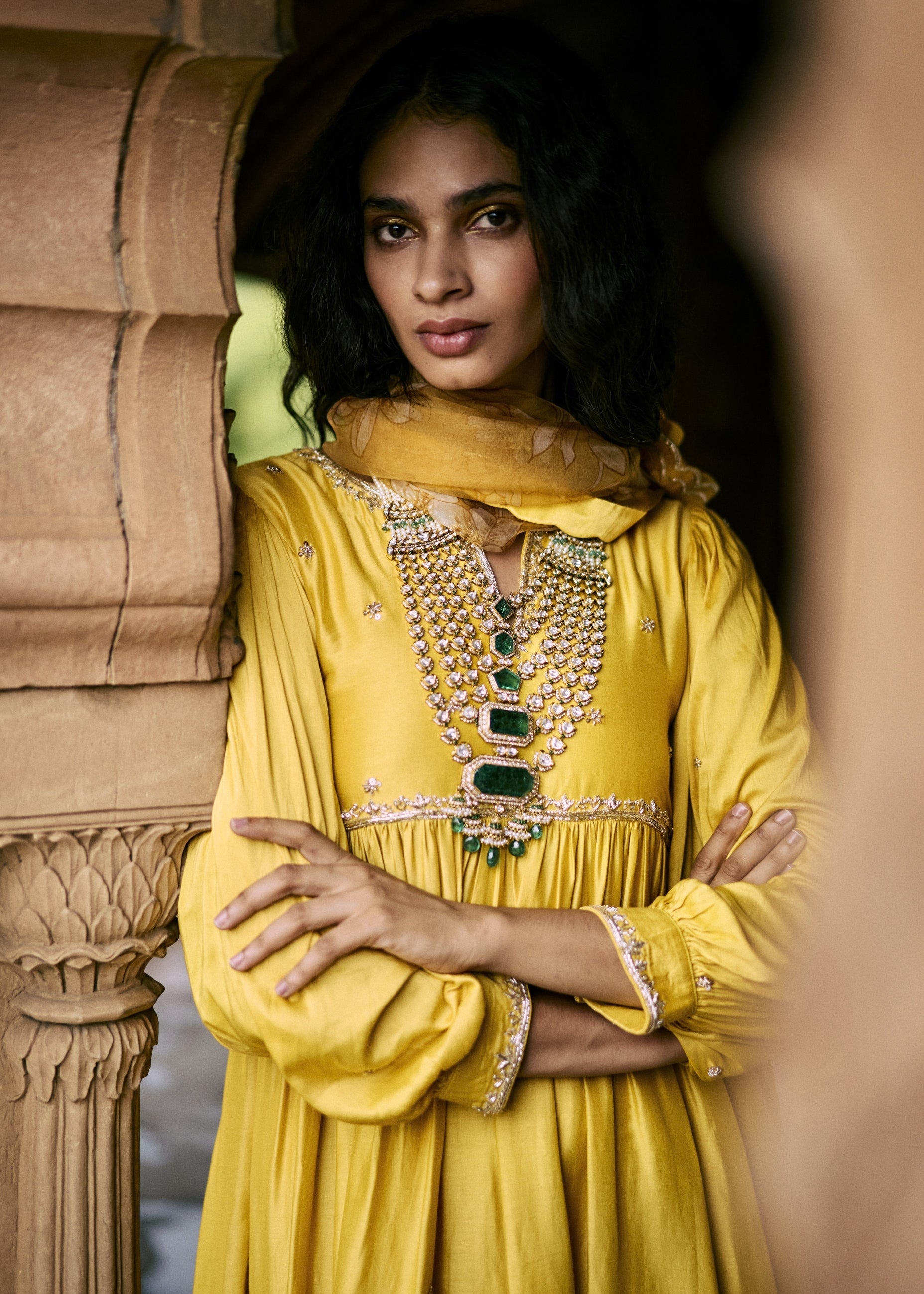 Yellow Hand Embroidred Anarkali Set