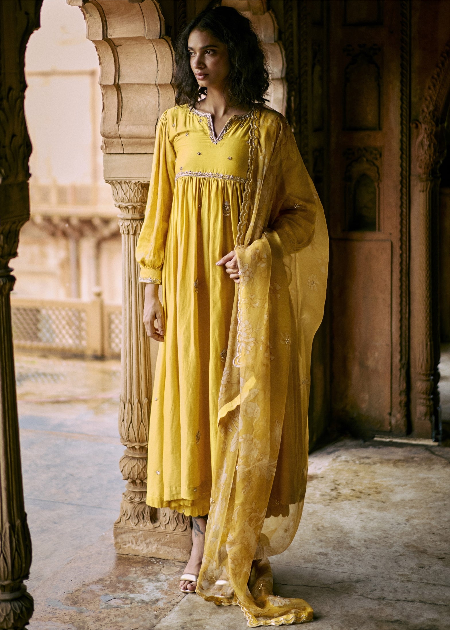 Yellow Hand Embroidred Anarkali Set