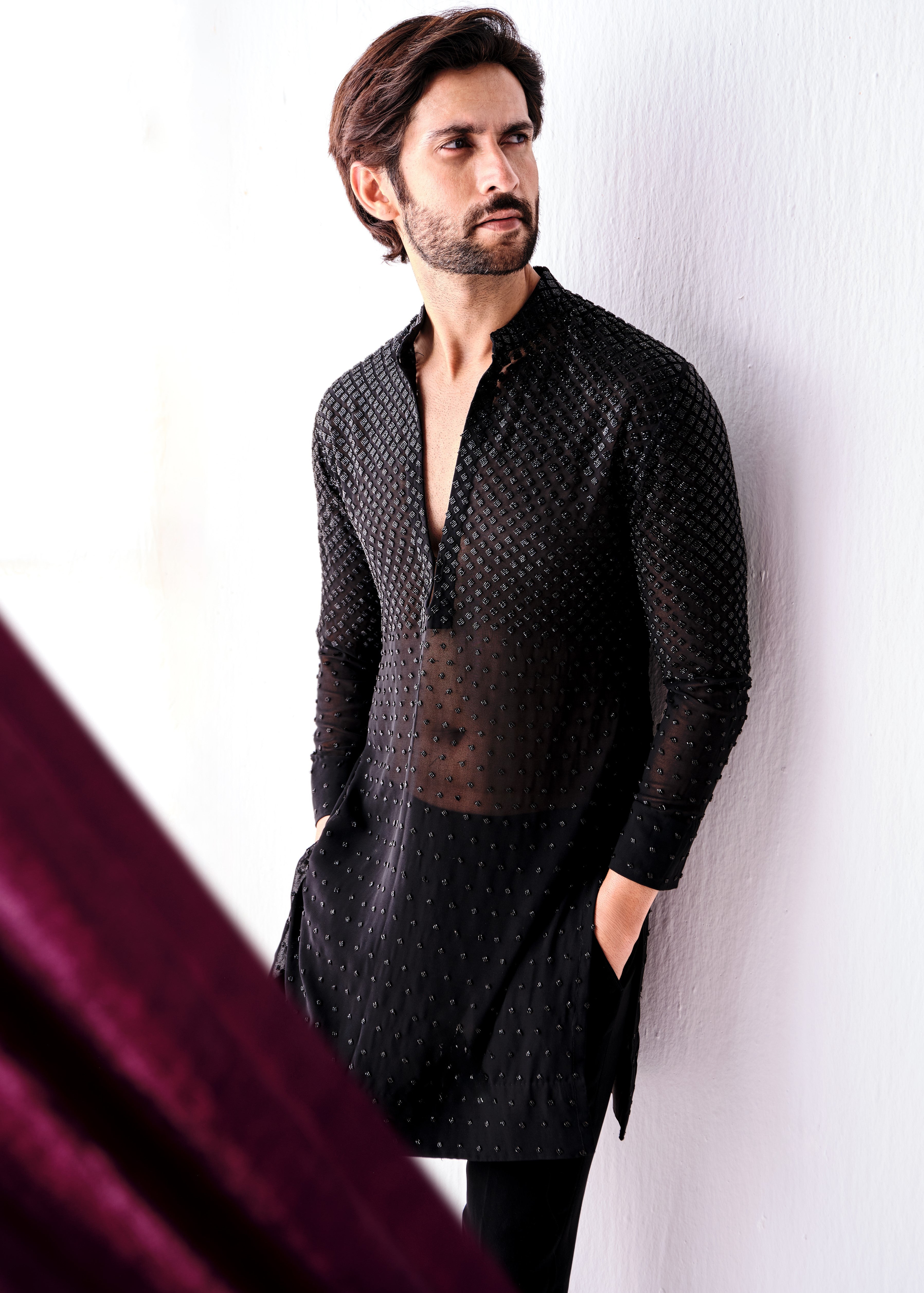 Black Abstract Cutdana Kurta
