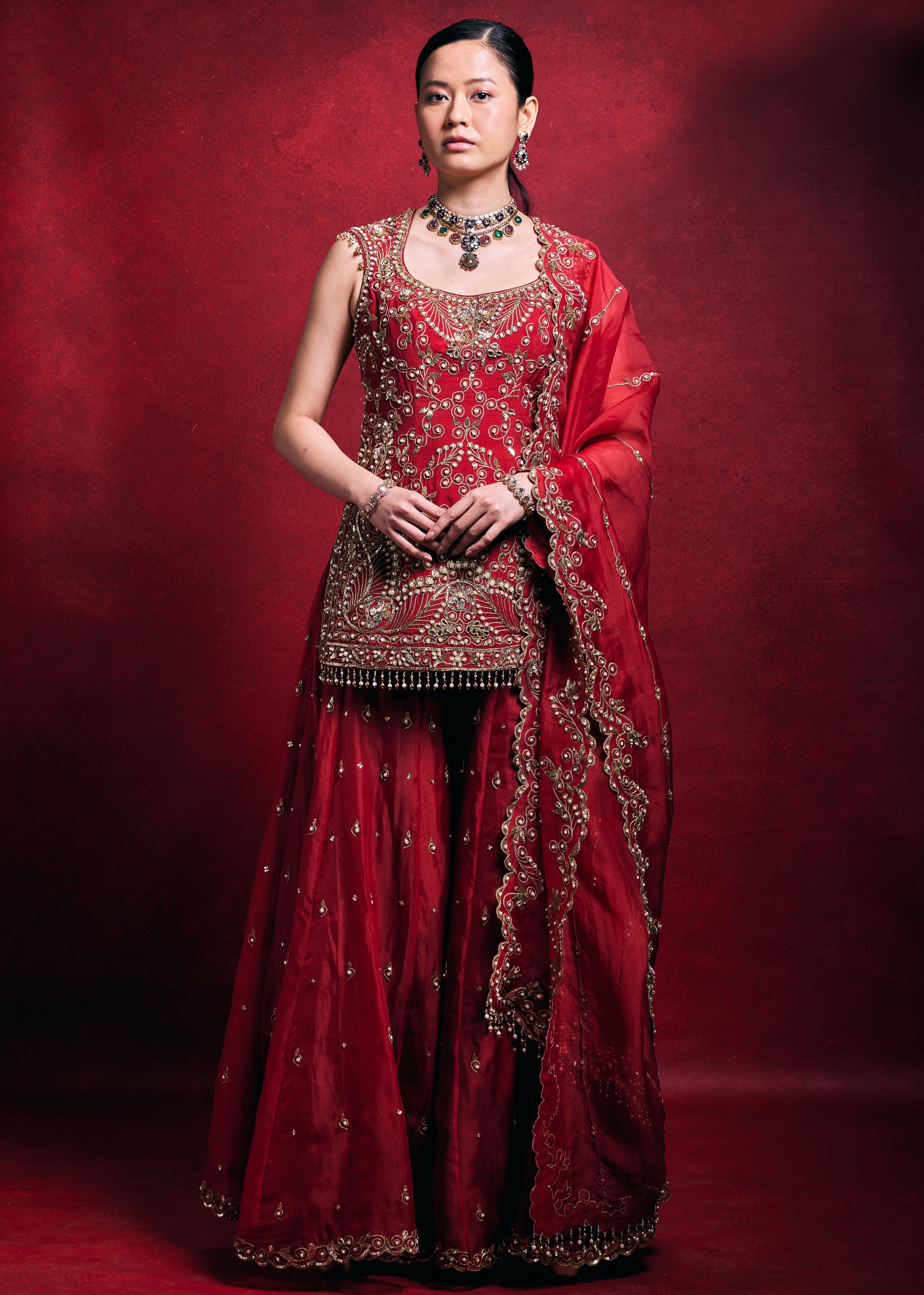 Red Sharara Set
