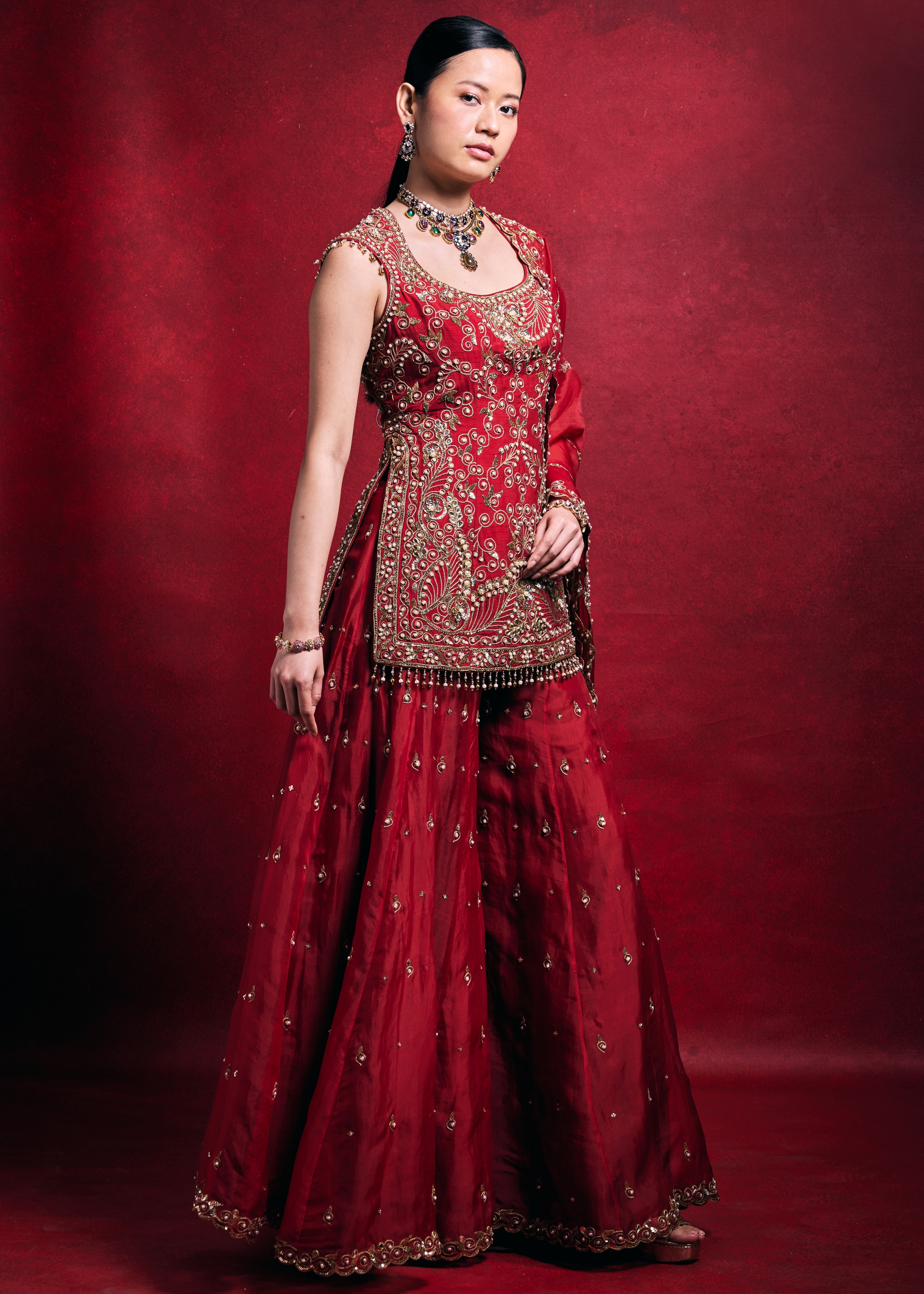 Red Sharara Set