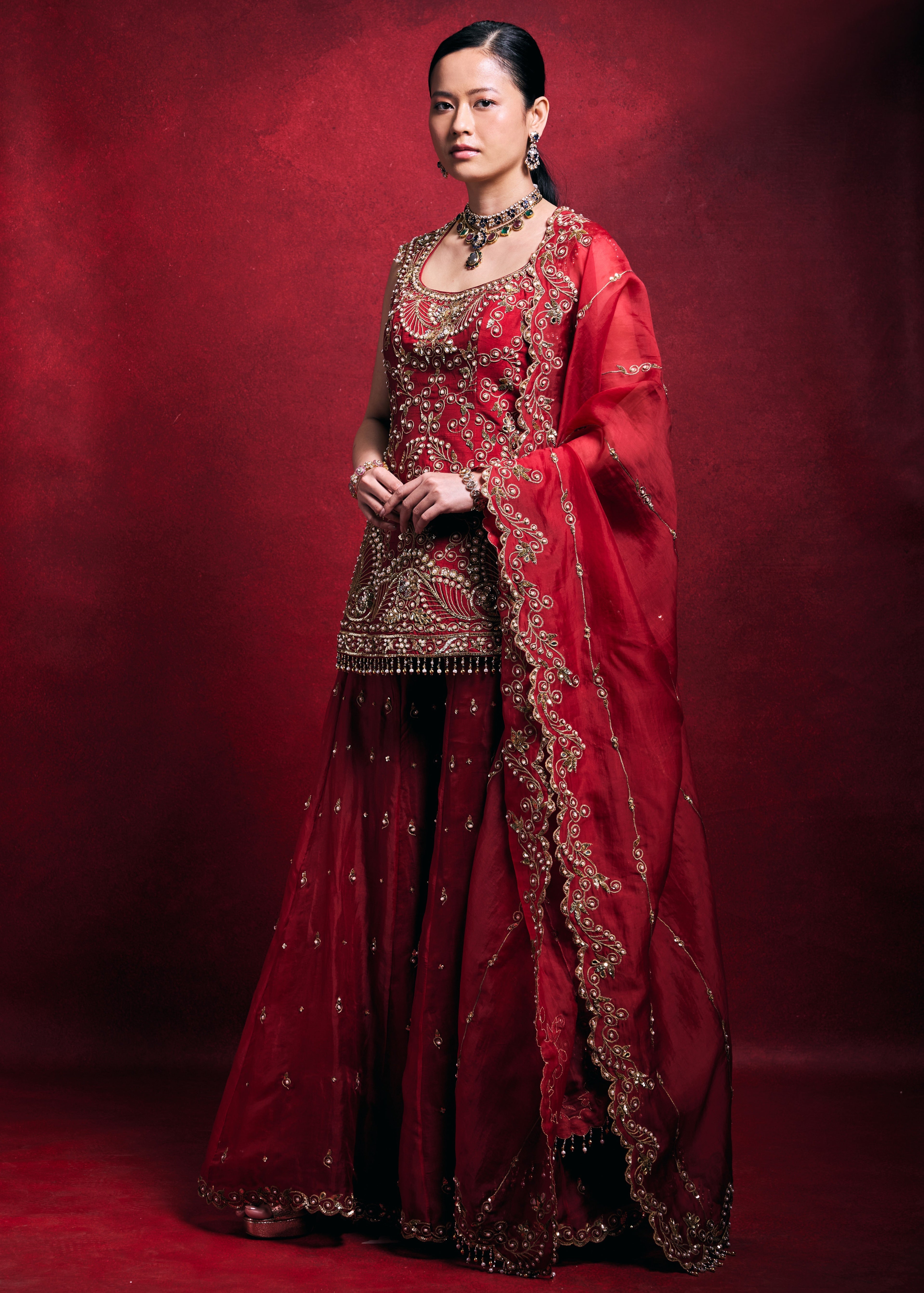 Red Sharara Set