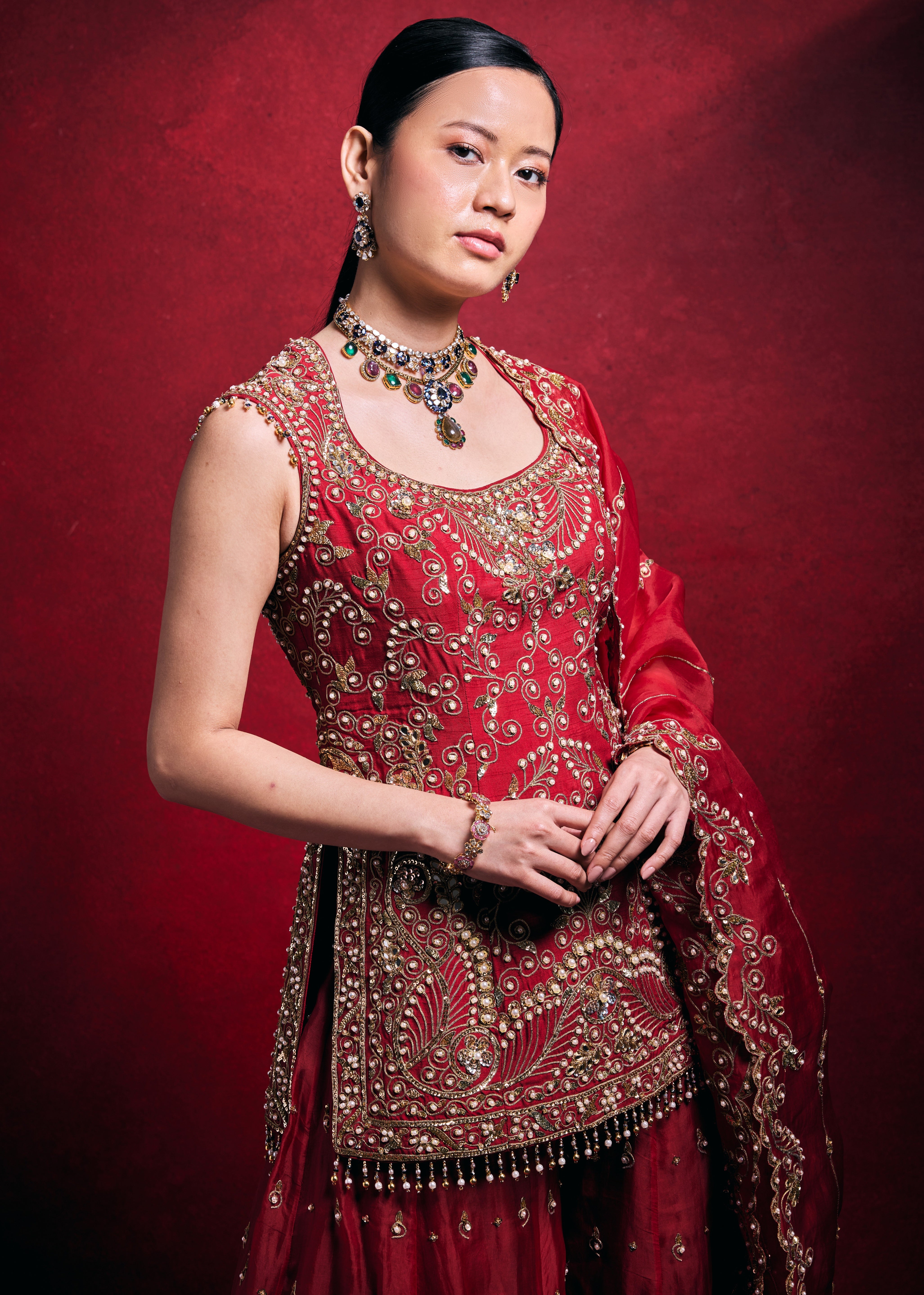 Red Sharara Set
