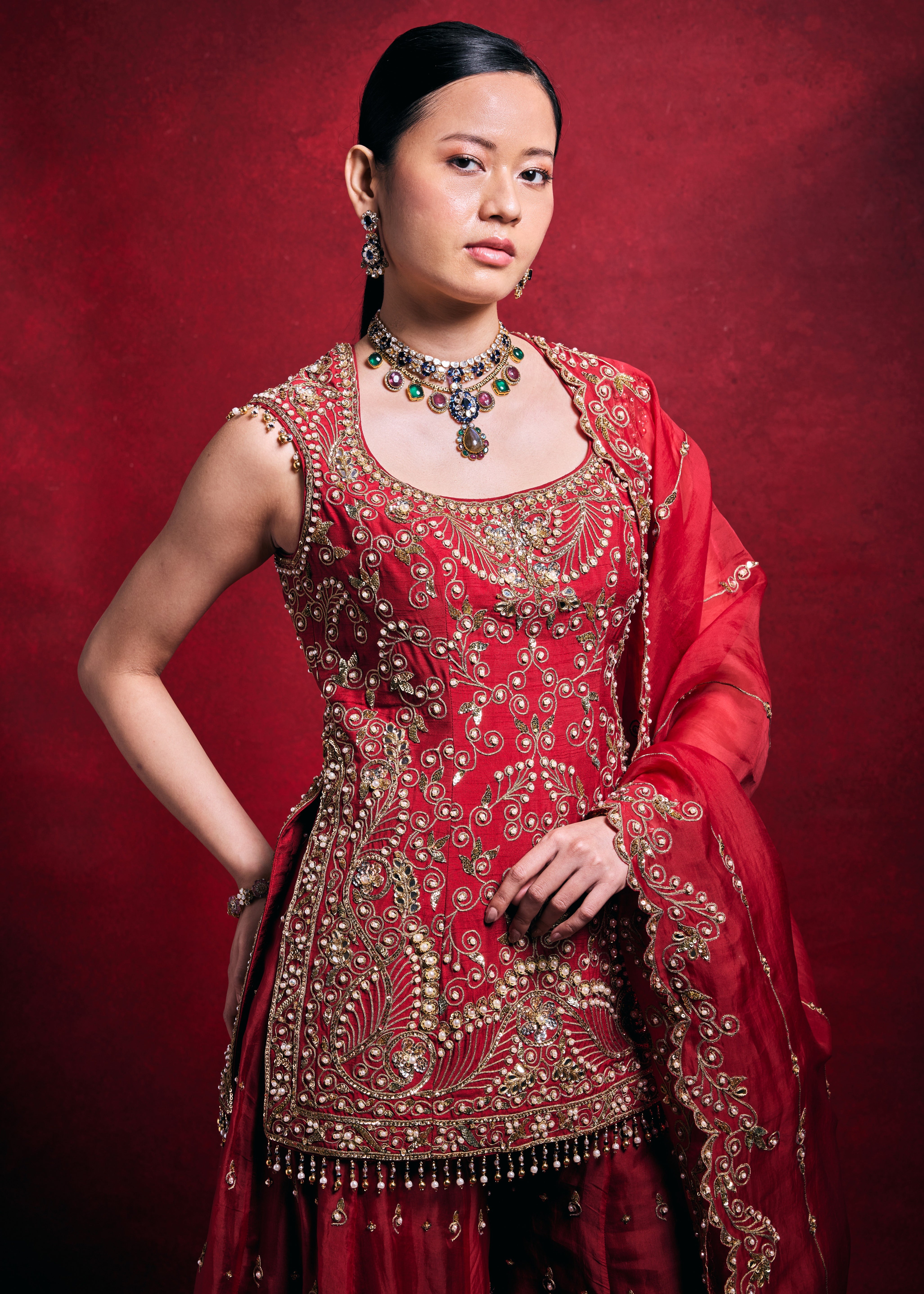 Red Sharara Set