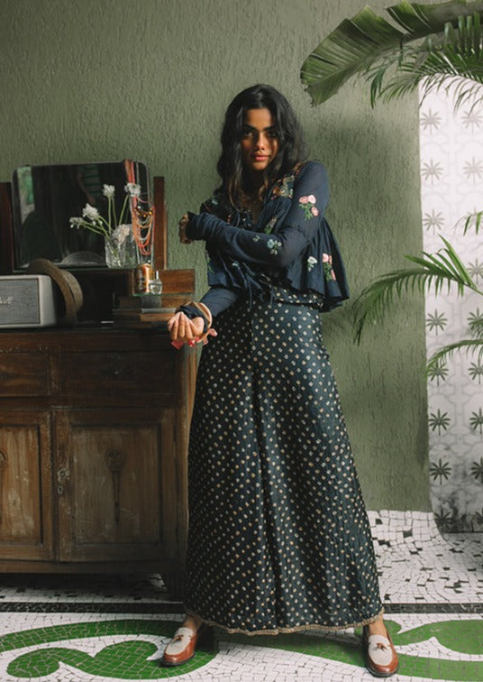 Navy Bandhani Jacket Set