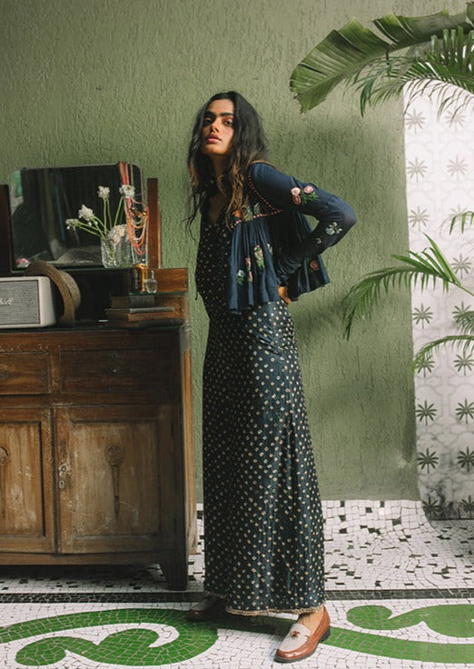 Navy Bandhani Jacket Set