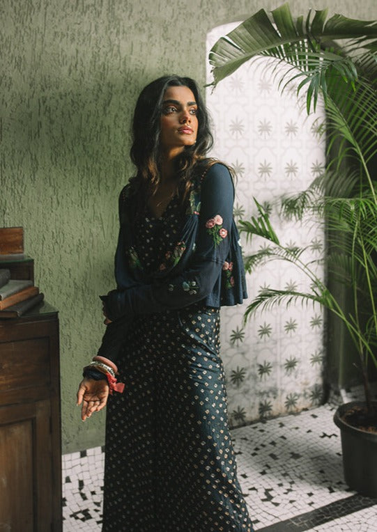 Navy Bandhani Jacket Set