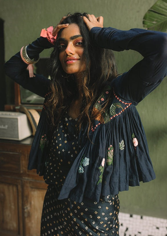 Navy Bandhani Jacket Set