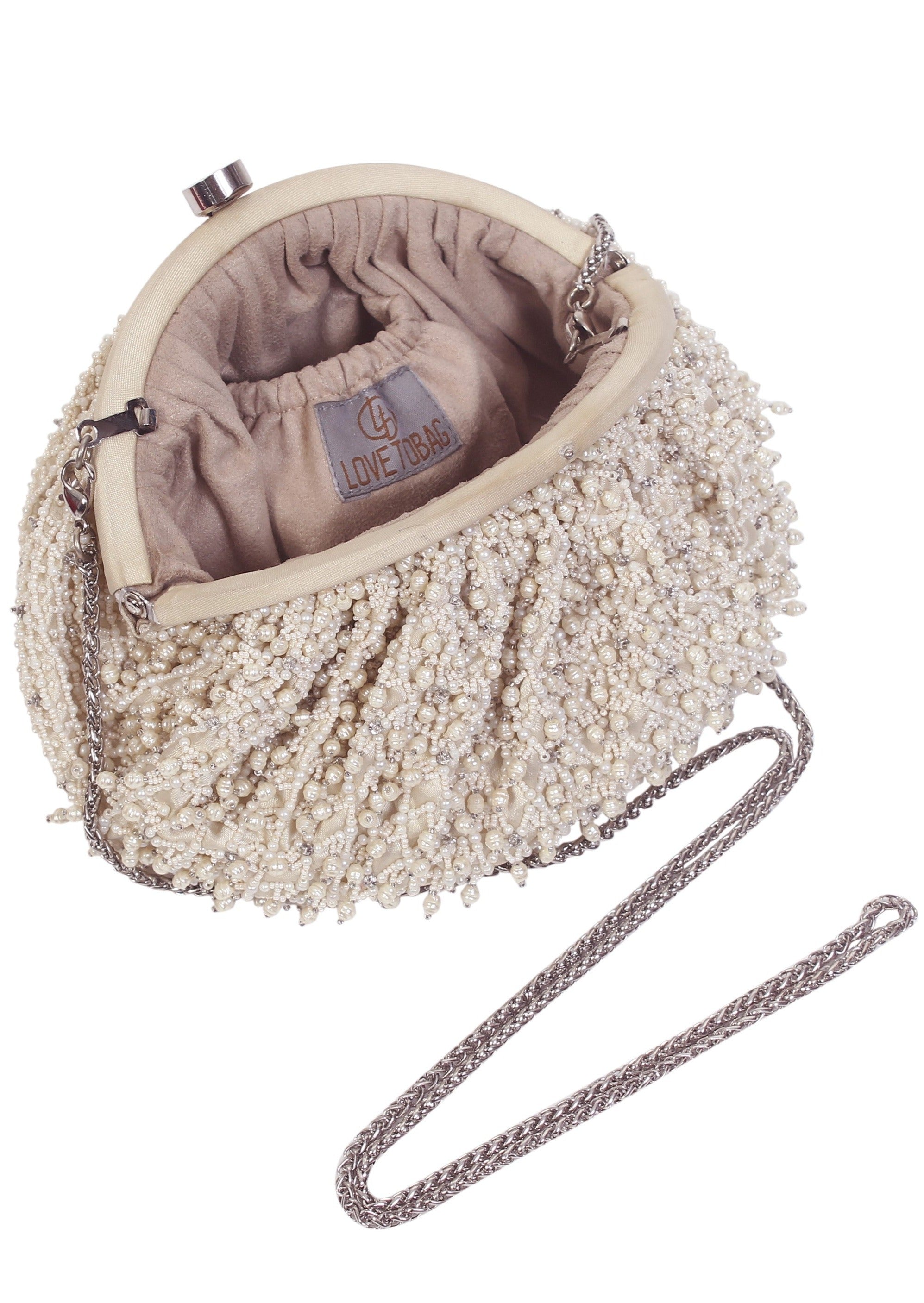 Joel Soft Pouch Pristine Ivory Pearl Clutch