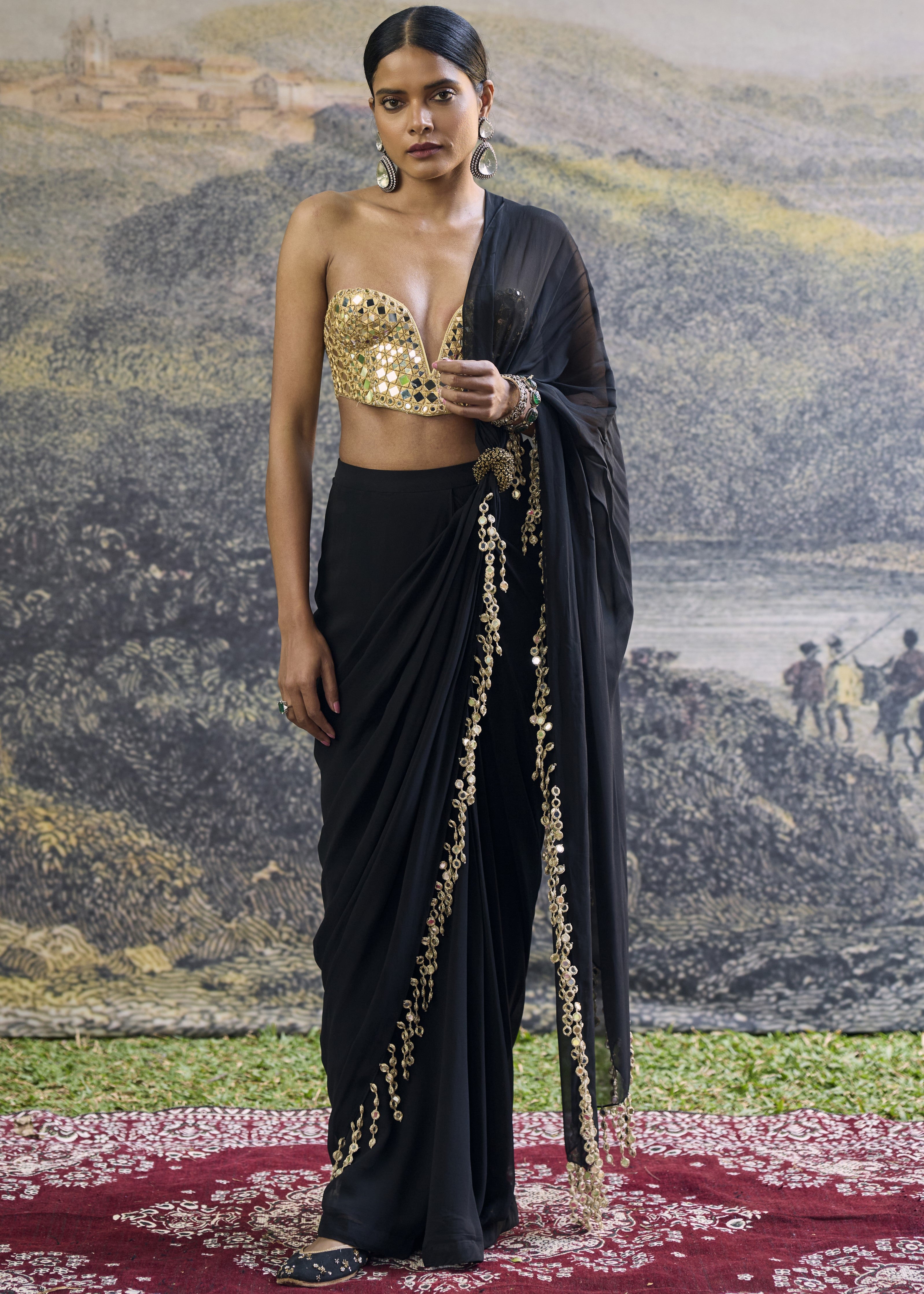 Shyama Mirror Pre-draped Sari Set