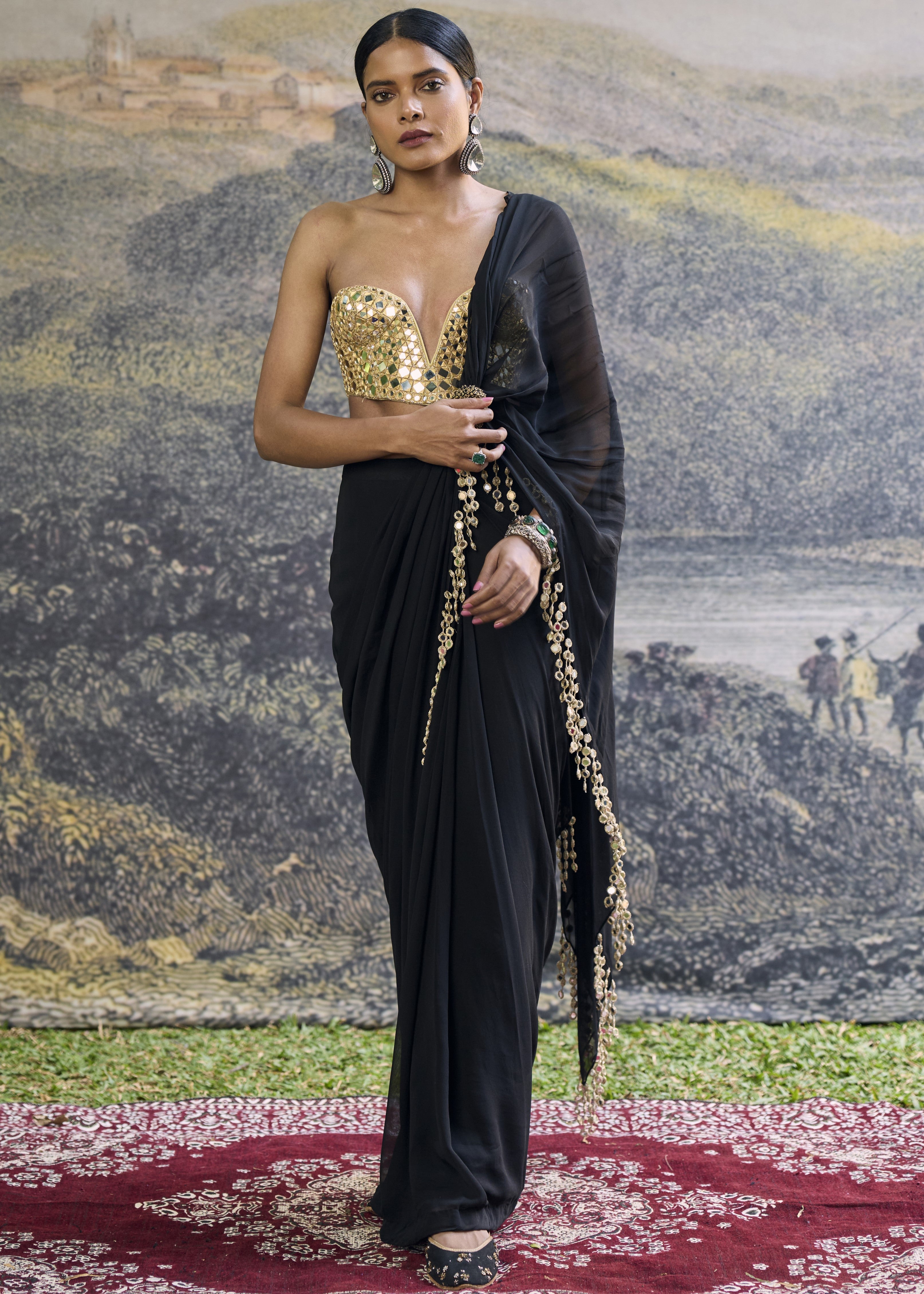 Shyama Mirror Pre-draped Sari Set